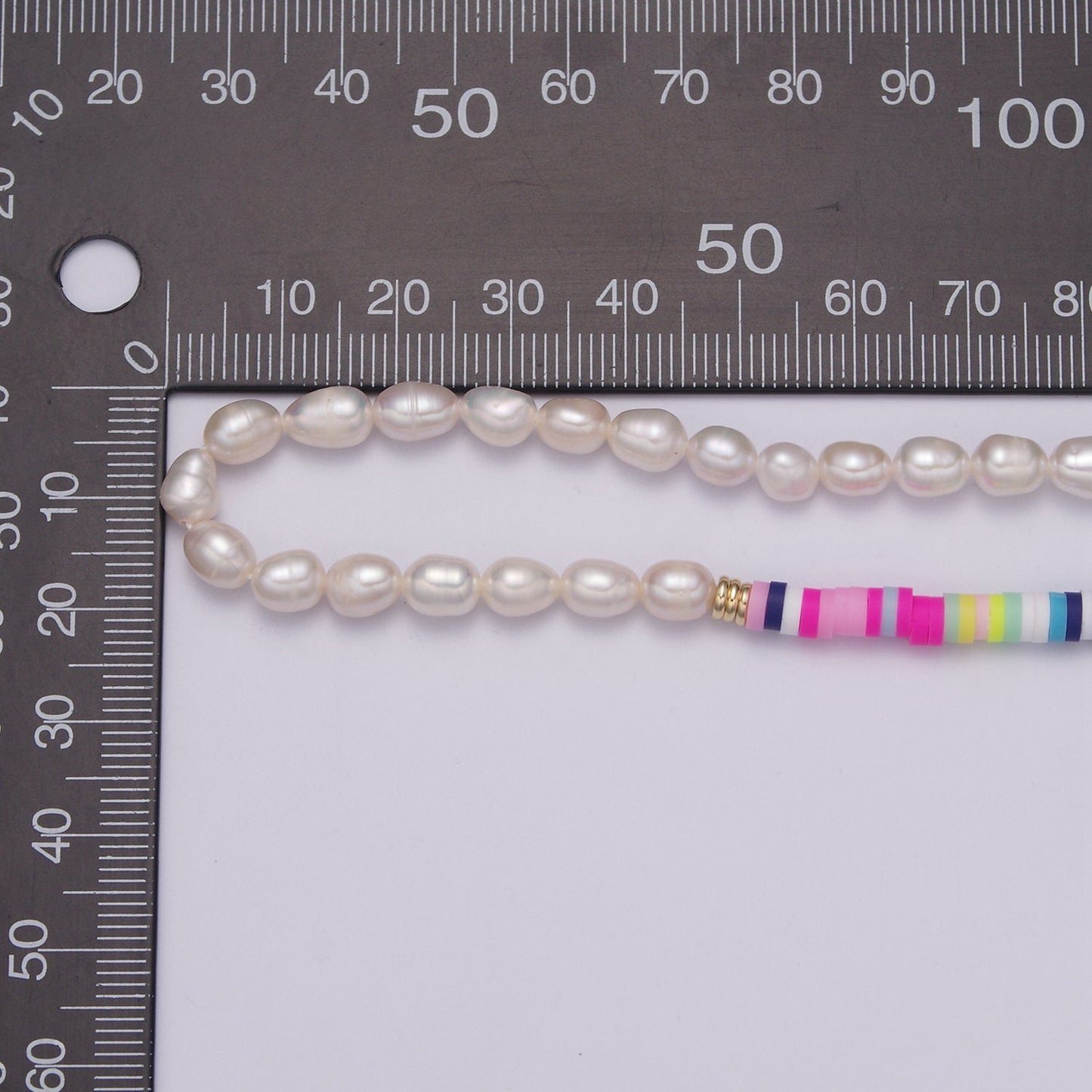 Multi Color Resin Beads Necklace,Polymer Clay beads Chain Necklace, 16.5" + 2.0 inch Necklace Pearl Beaded Gold Clasp, WA-461