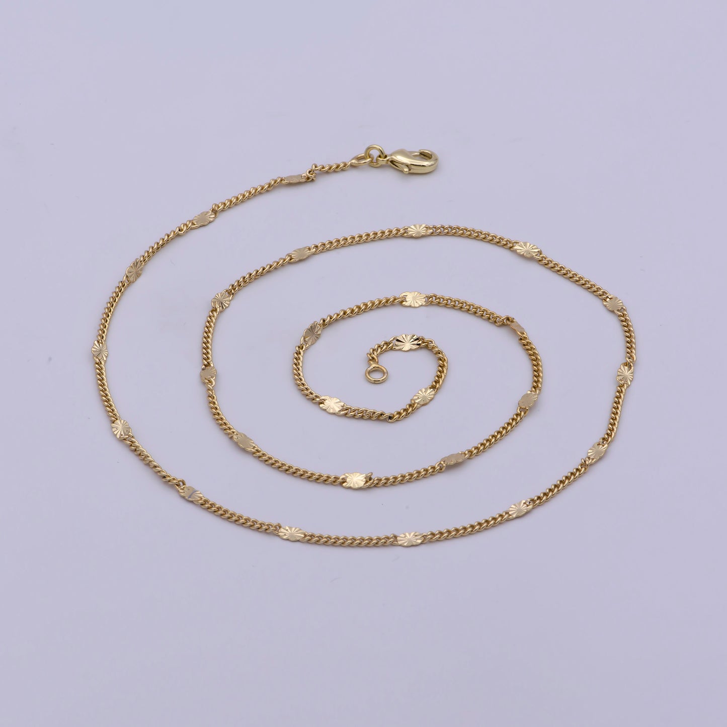 1pc 17.5'' Ready to Use Gold Cuban Curb Necklace Chain, 2.5mm Sunburst sequence Curb Chain Necklace, Lobster Clasp, Width is 1.6mm,WA-464