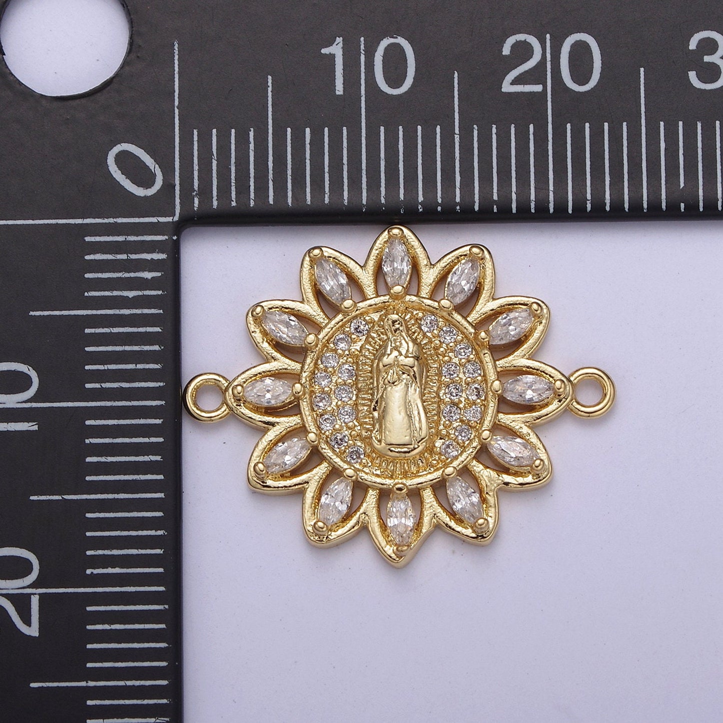 Dainty Gold Sun Flower Cubic Virgin Mary Lady Guadalupe Charm Connector for Bracelet F-679