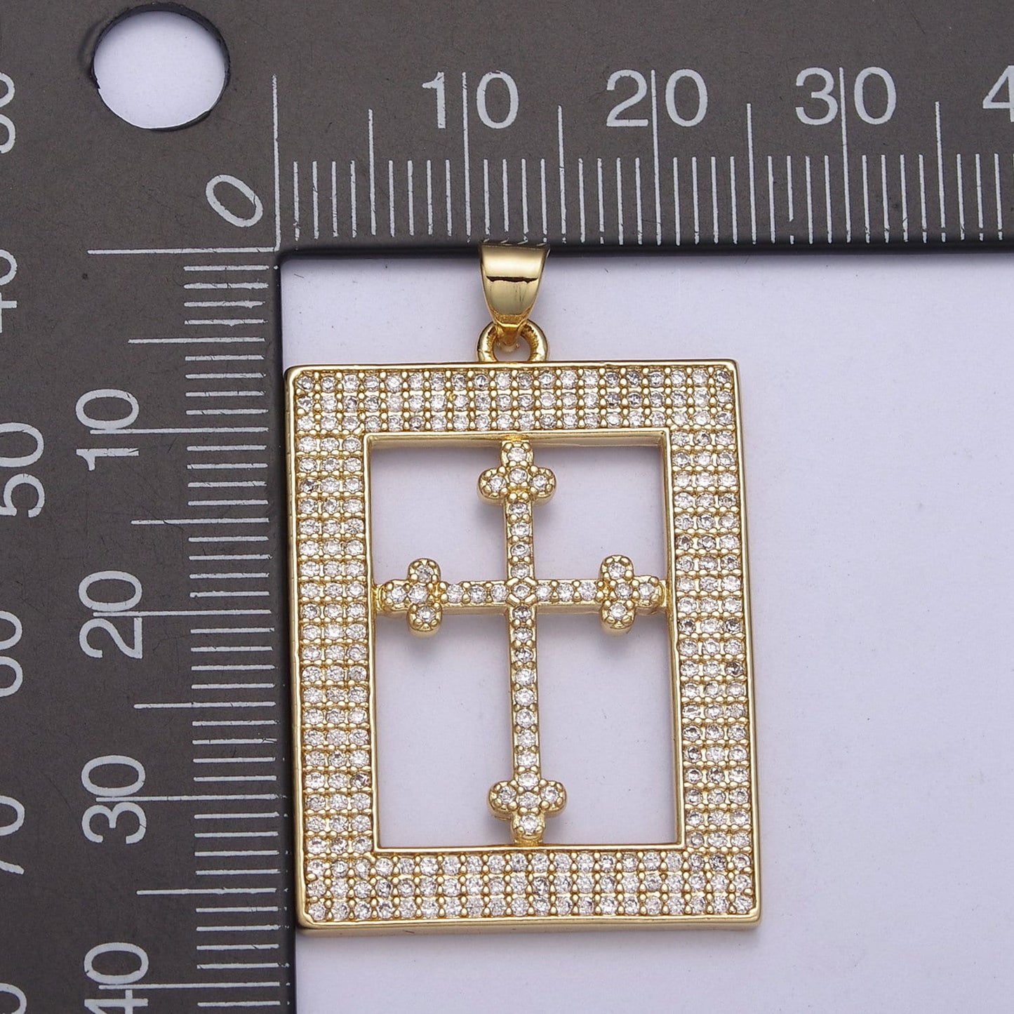 Iced Tile Cross Pendant with Cubic Zirconia Frame Charm for Religious Jewelry H-269