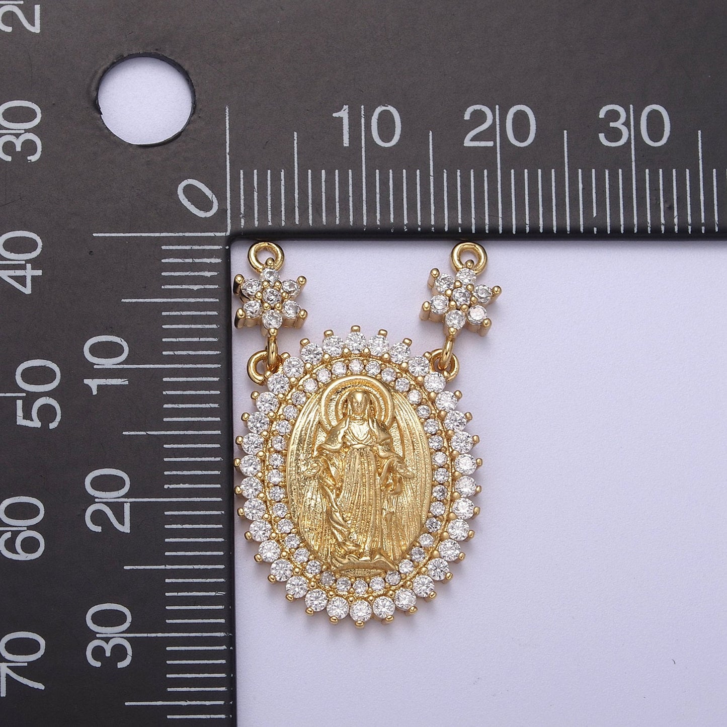 Cubic Gold Miraculous Lady Charm Connector Virgin Mary Coin Medallion Pendant for Religious Necklace F-131