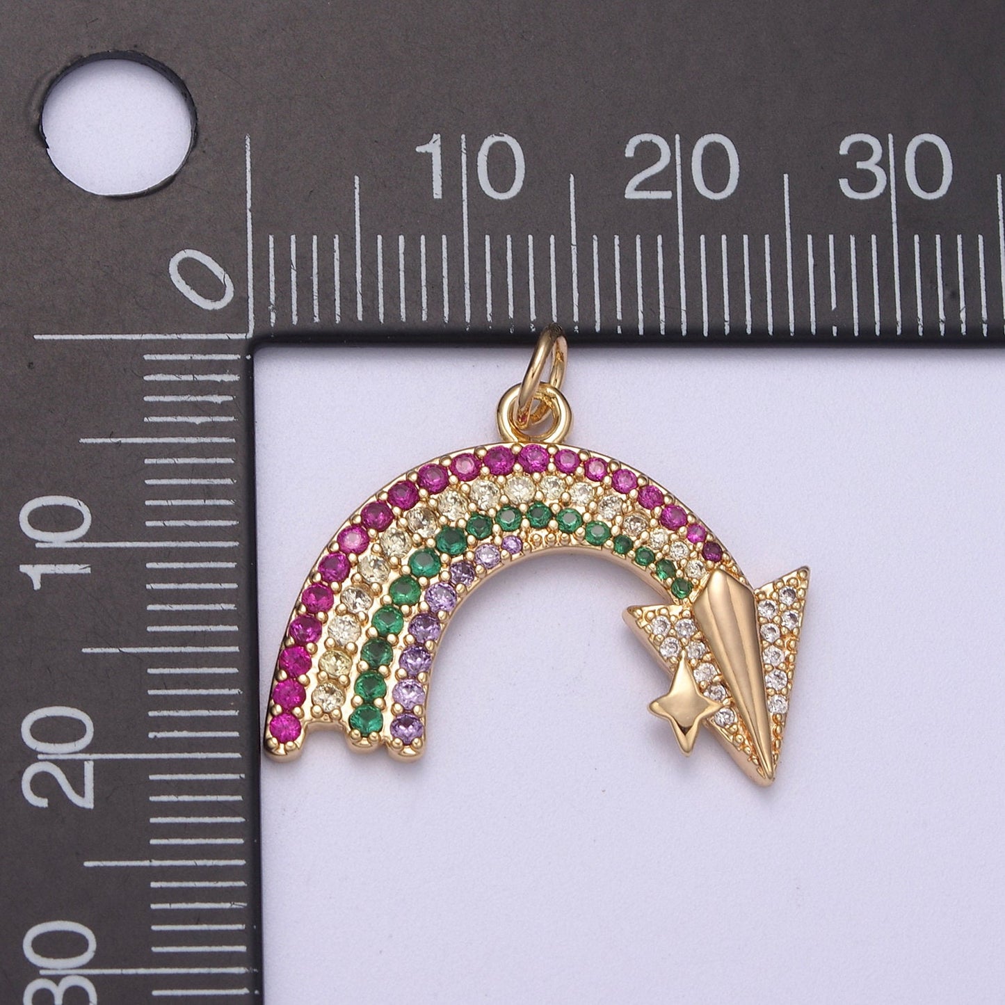 Dainty Rainbow Charm 16k Gold Filled CZ Colorful Pendant N-280