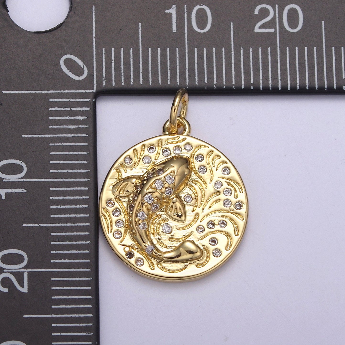 14K Gold Filled koi fish charm pendant Japanese koi carp disc Coin charm-Component supply Animal Jewelry N-254 / N-255