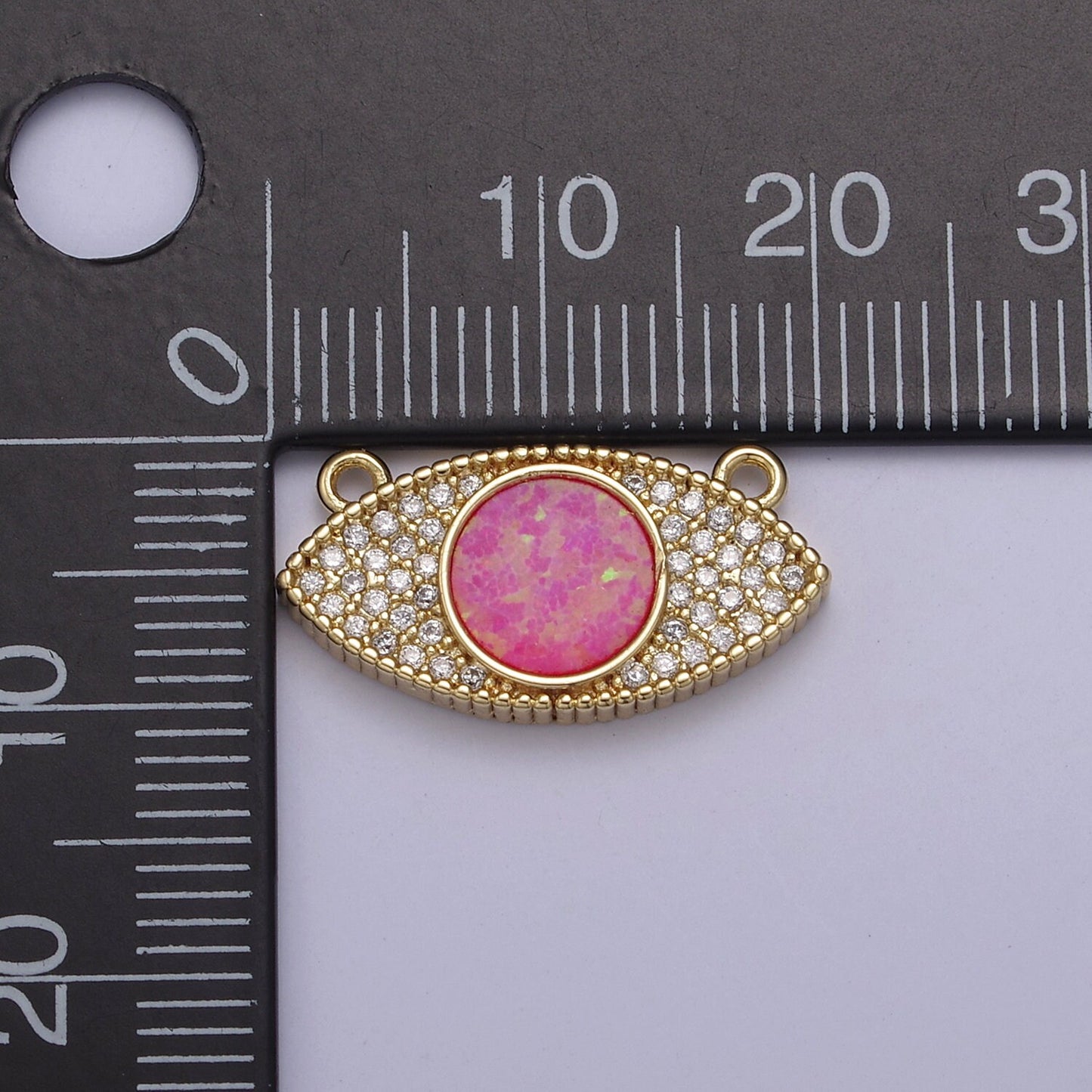 24K Gold Filled Legendary Evil Eye Opal Charm Connector, Evil Eye One Eye Link Connector CZ Greek Eye White / Blue / Pink DIY Jewelry Supply