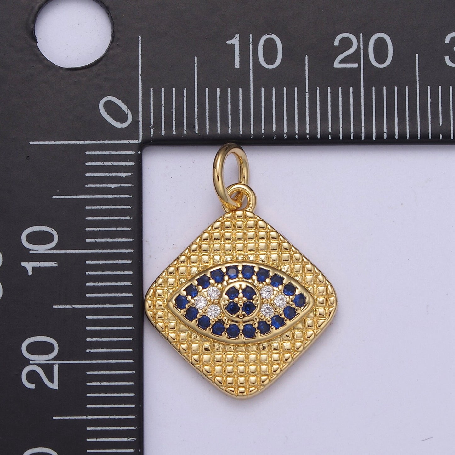 24K Gold Filled Micro Pave Evil Eye Charm, Black, Blue Cubic Zirconia Pendant Charm Rhombus Plate CZ Geometric Charm C-355