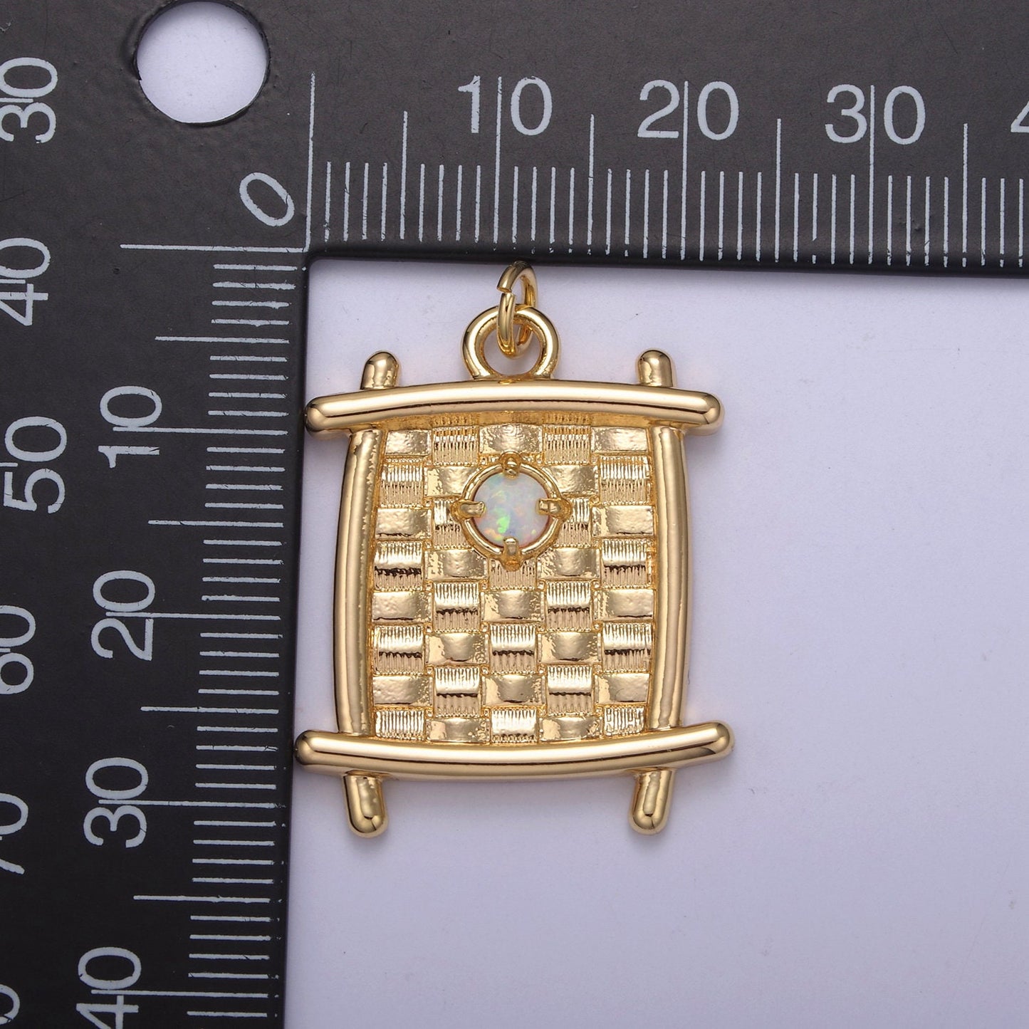 Square Opal Pendant, vintage Tag opal charms 16K Gold Filled Charm N-414