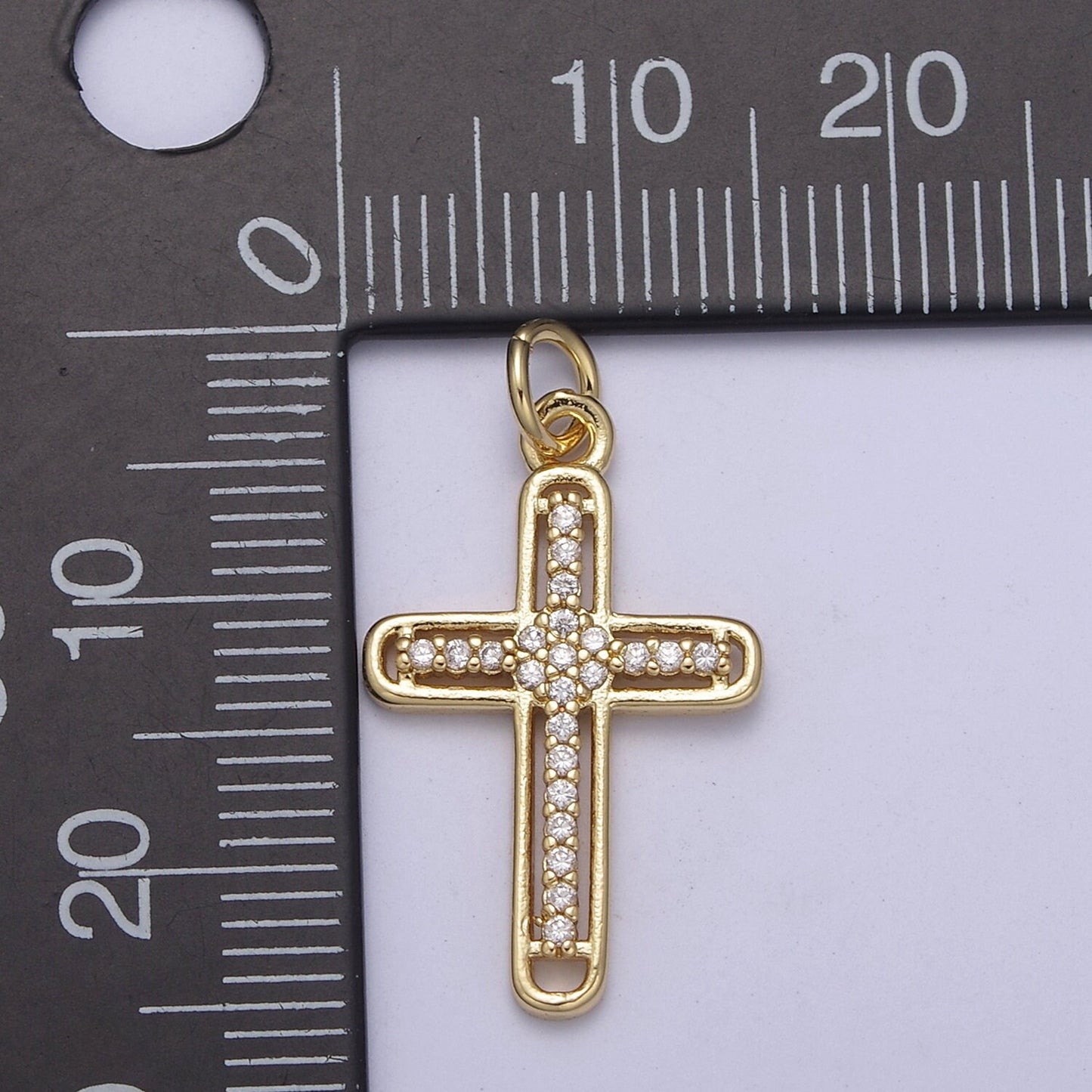 Dainty Cz Gold Cross Charm for Add on Religious Pendant C-672