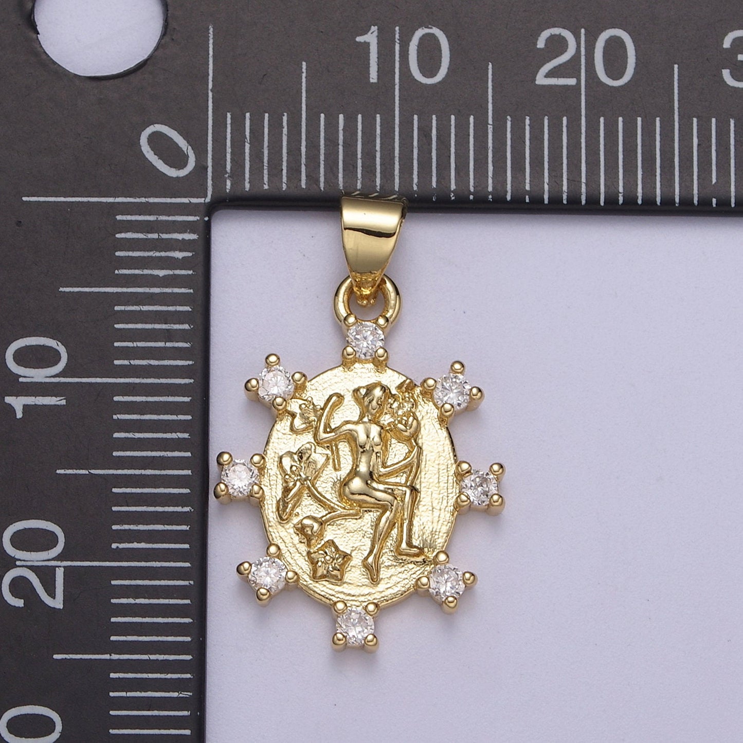Oval Queen Pendant with Cz Charm Gold Goddess Inspired H-153