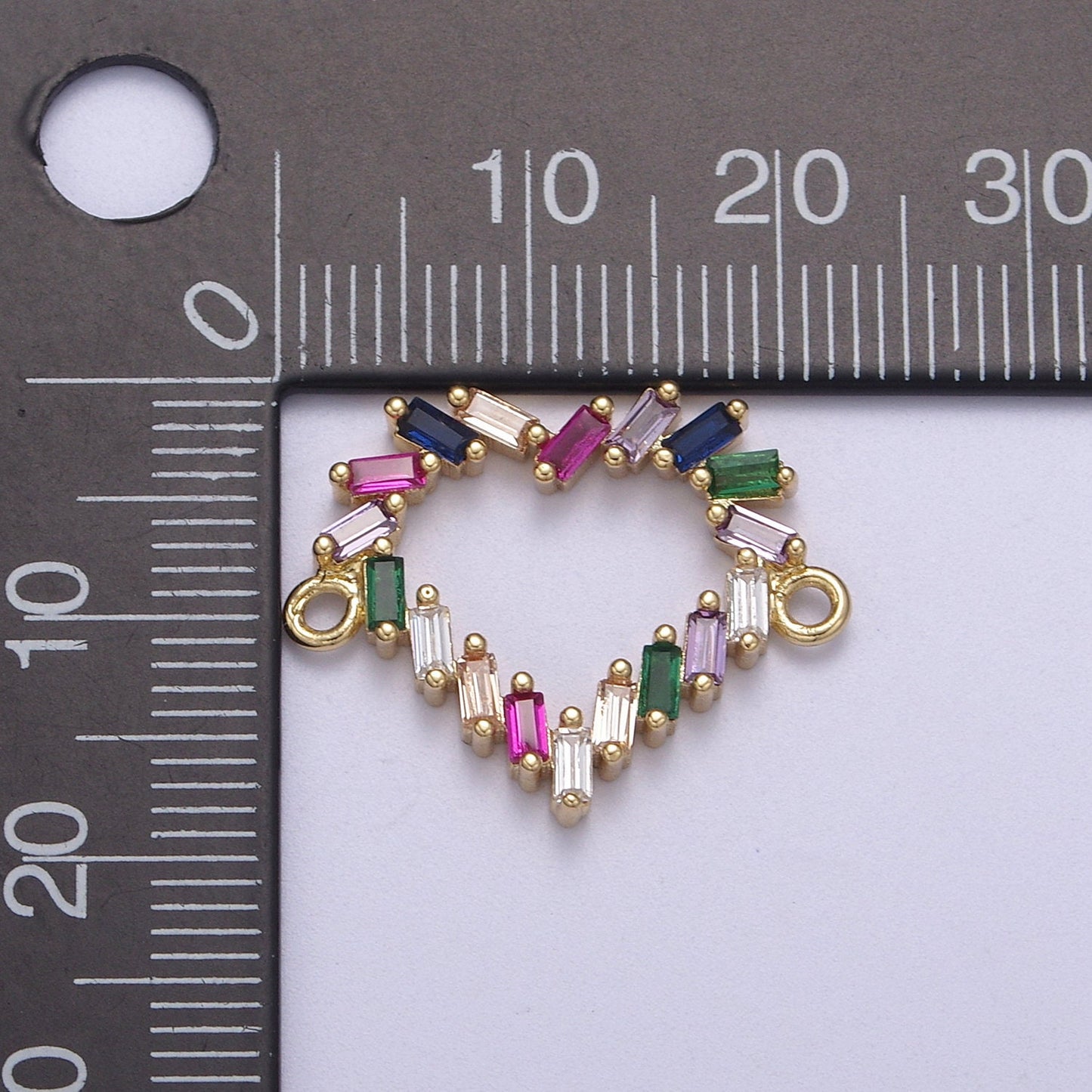 Mini Colorful Baguette Cz Heart Charm Connector for Bracelet Necklace Link Connector F-107