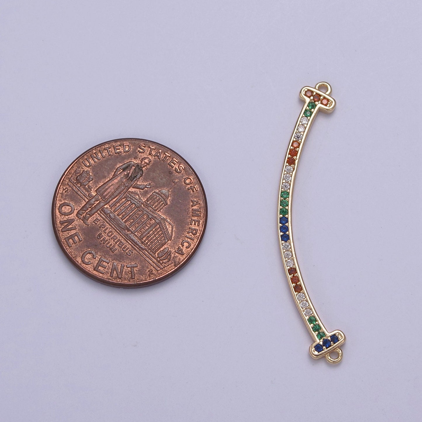 CZ Curved Pendant Bent Bar Connector 16k Gold Filled Multi Color CZ Curved Link Bar Connector Y-428