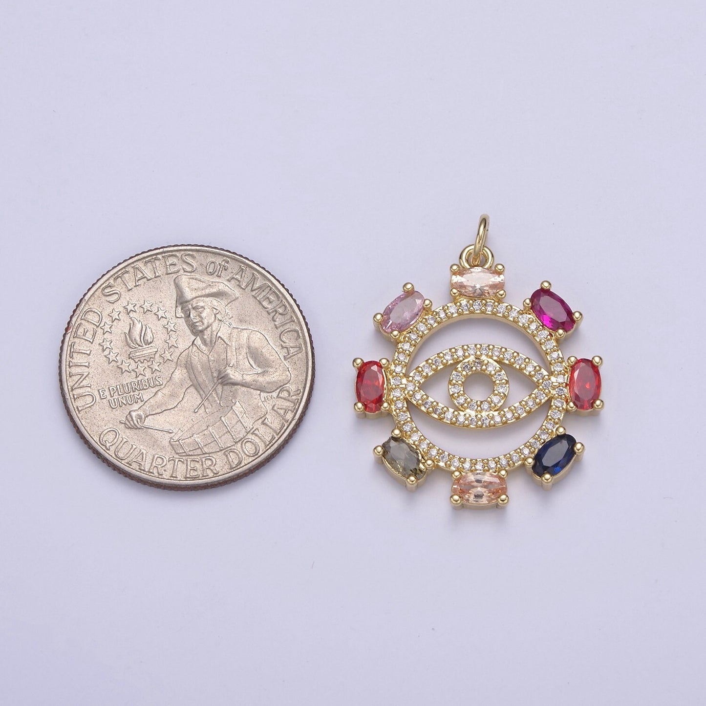 14k Gold Filled Cubic Evil Eye Charm Multi Color Cz Eye Pendant N-675