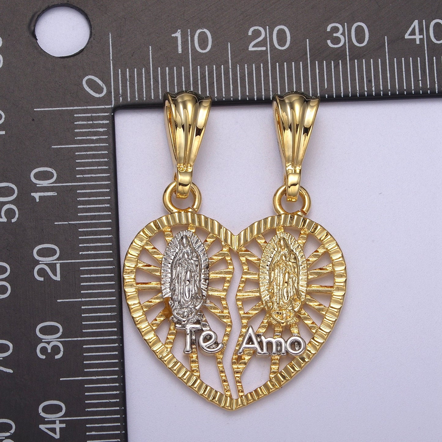 24K Gold Filled Guadalupe Virgin Heart "Te Amo" Pendant Necklace - Cadena "Virgen de Guadalupe H-169