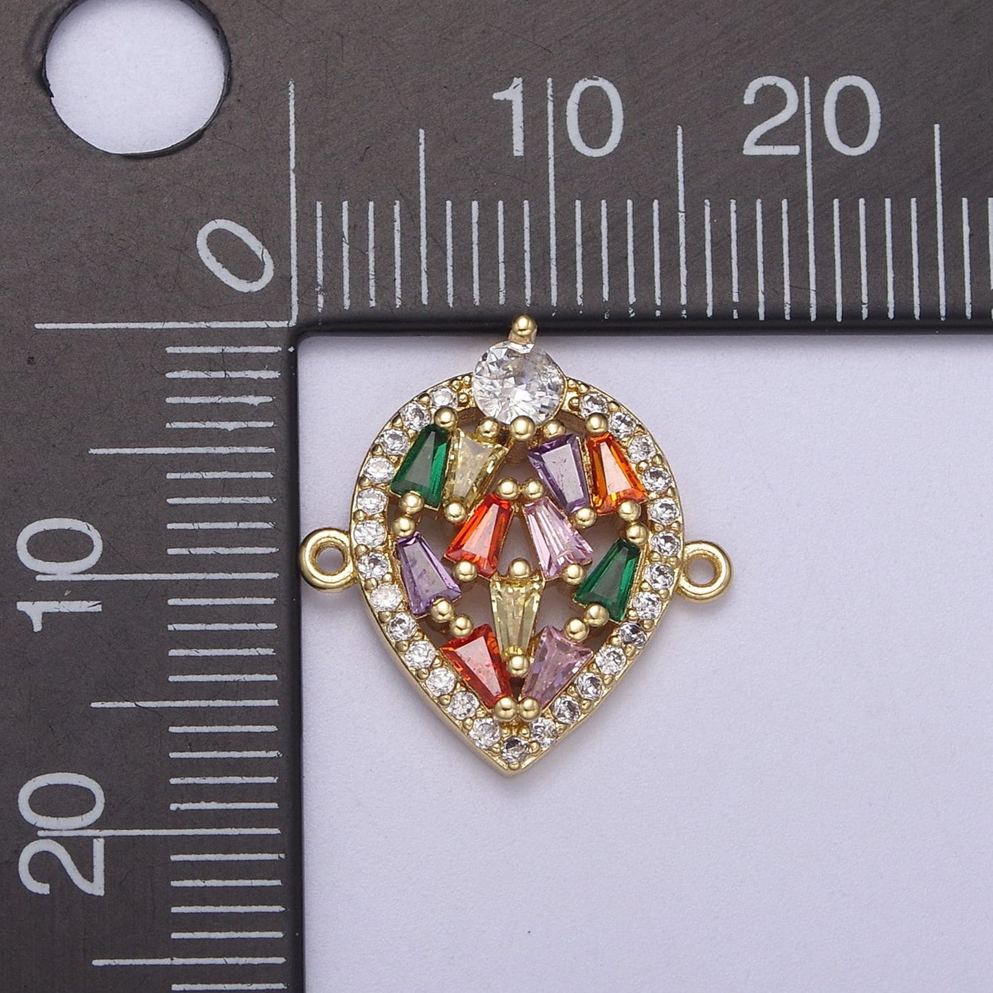 Tear Drop connectors, CZ charms gold filled Rainbow crystal charms for bracelet, teardrop crystal jewelry link connector F-212