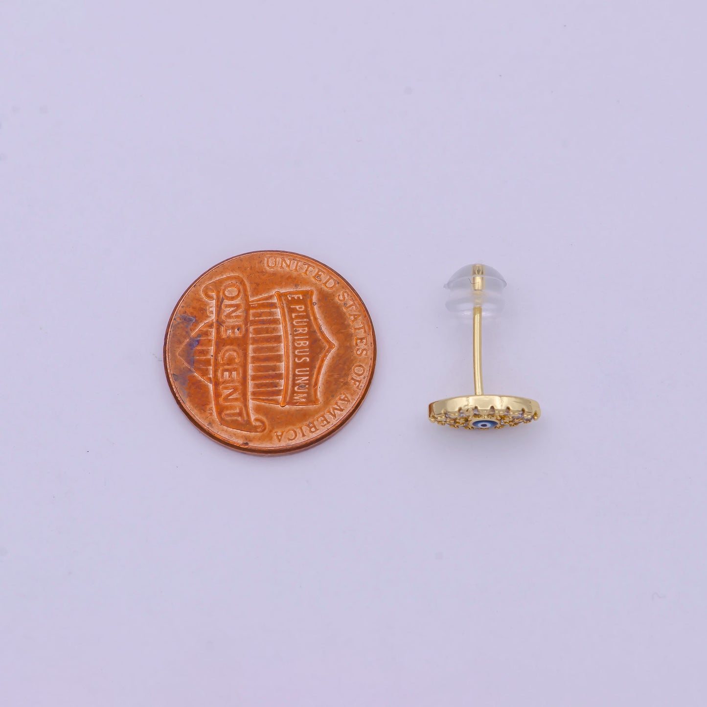 Dainty Micro Pave Evil Eye CZ Stud Earring, Protection Amulet Jewelry Studs for Everyday Wear T-282