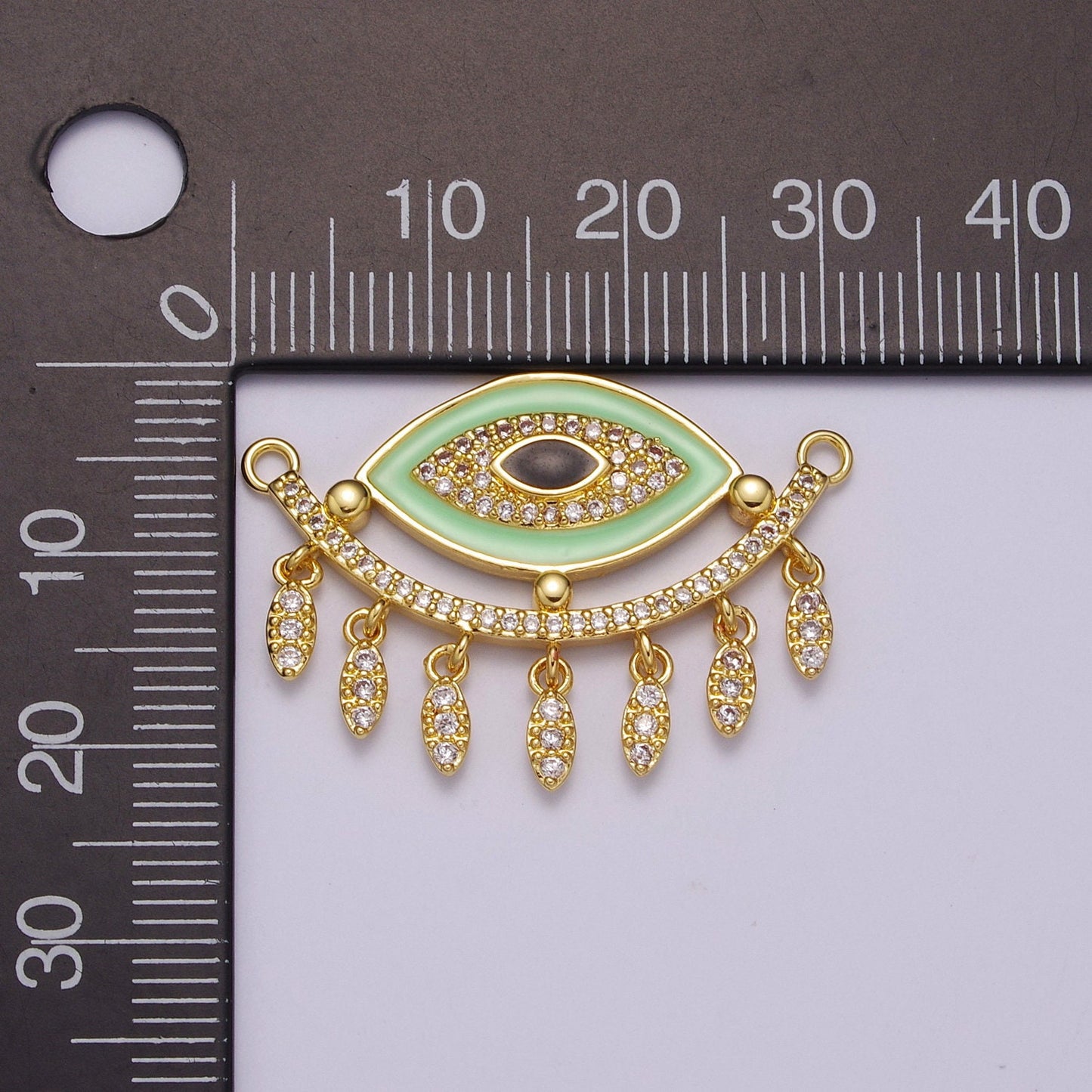 14K Gold Filled Evil Eye Charm Connector for Statement Jewelry Micro Pave Eye Link Connector for Necklace, F-904