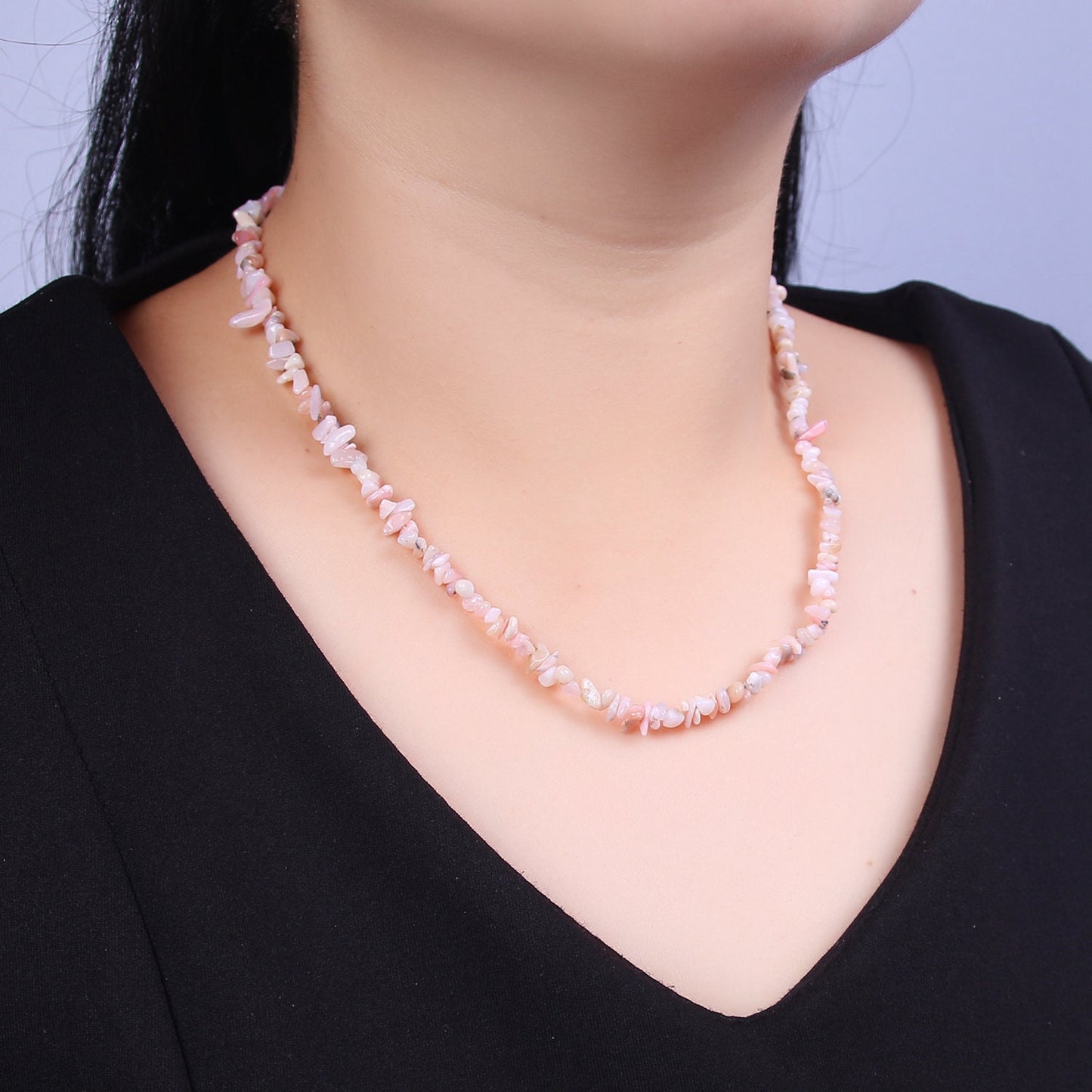 Pink Opal Beaded Necklace - Chip Necklace Healing Crystals, Gemstone Necklace, Handmade Jewelry, Crystal Necklace WA-631