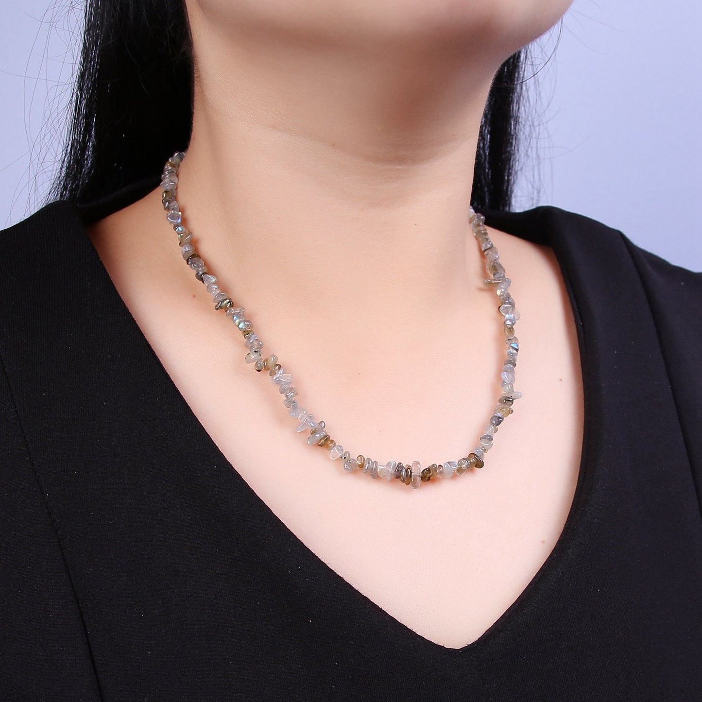 Dark Labradorite Beaded Necklace - 17.5" Chip Necklace Healing Crystals, Gemstone Necklace, Handmade Jewelry, Crystal Necklace WA-642