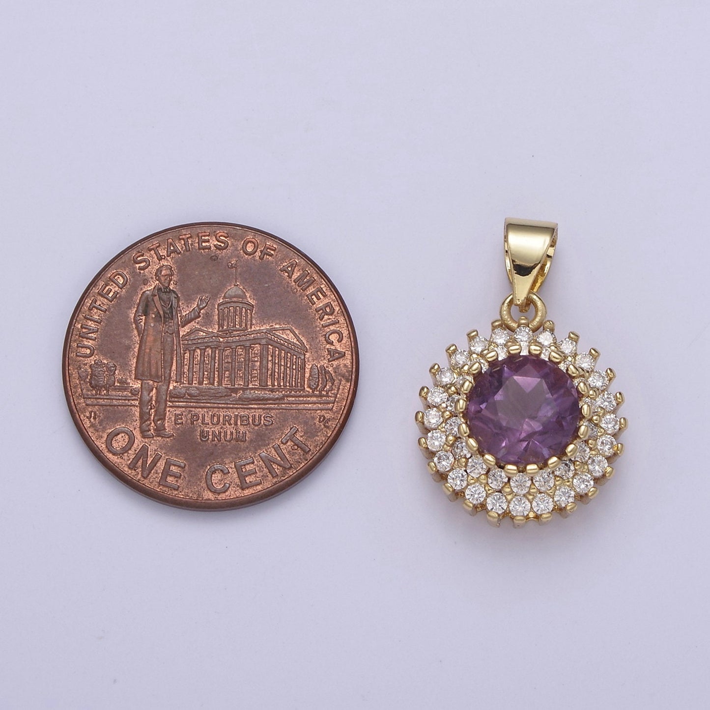 Purple Amethyst Pendant with Micro Pave Cubic Zirconia CZ, Amethyst Gemstone Statement Charm For DIY Jewelry Necklace Making H-835