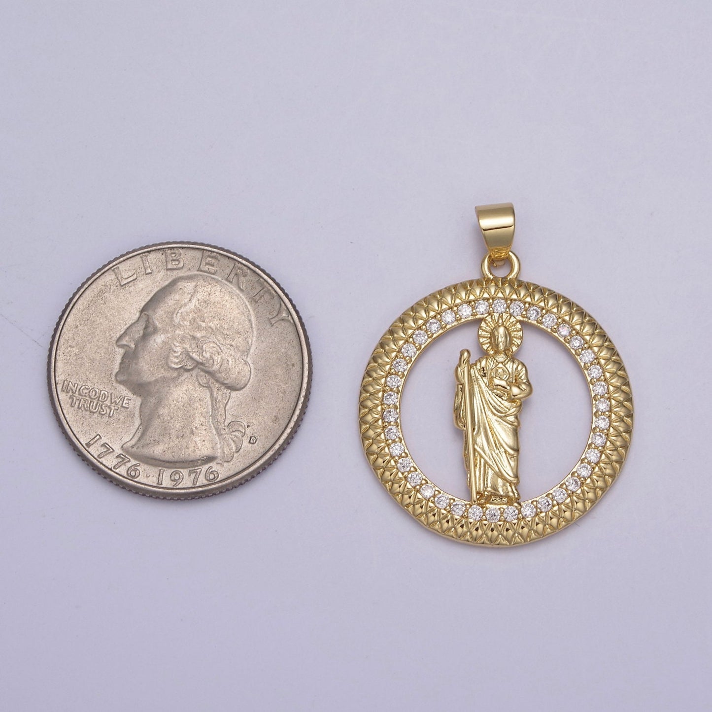 14K Gold Filled Saint Jude Round Religious Medallion Pendant Micro Pave San Judas Tadeo necklace Charm H-929