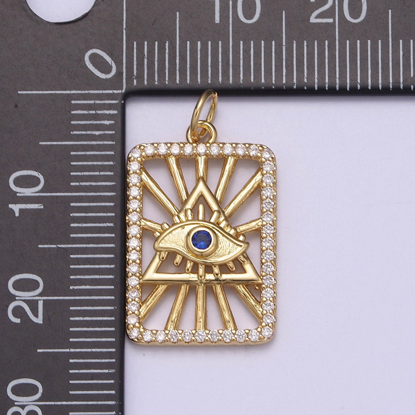 Dainty Paved Sunburst Pyramid Evil Eye of Nazar Tag Pendant Charm Piece Micro DIY Pendant for Bracelet Necklace Earrings | M-840
