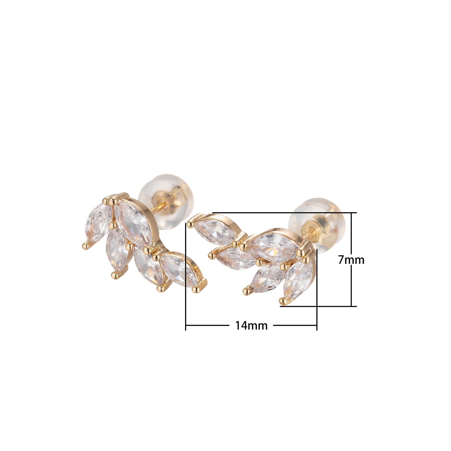 Dainty Marquise Flower stud Earring, Tiny petal Flower gold Studs Mini CZ dainty studs, small Gold Minimalist Jewelry P-194