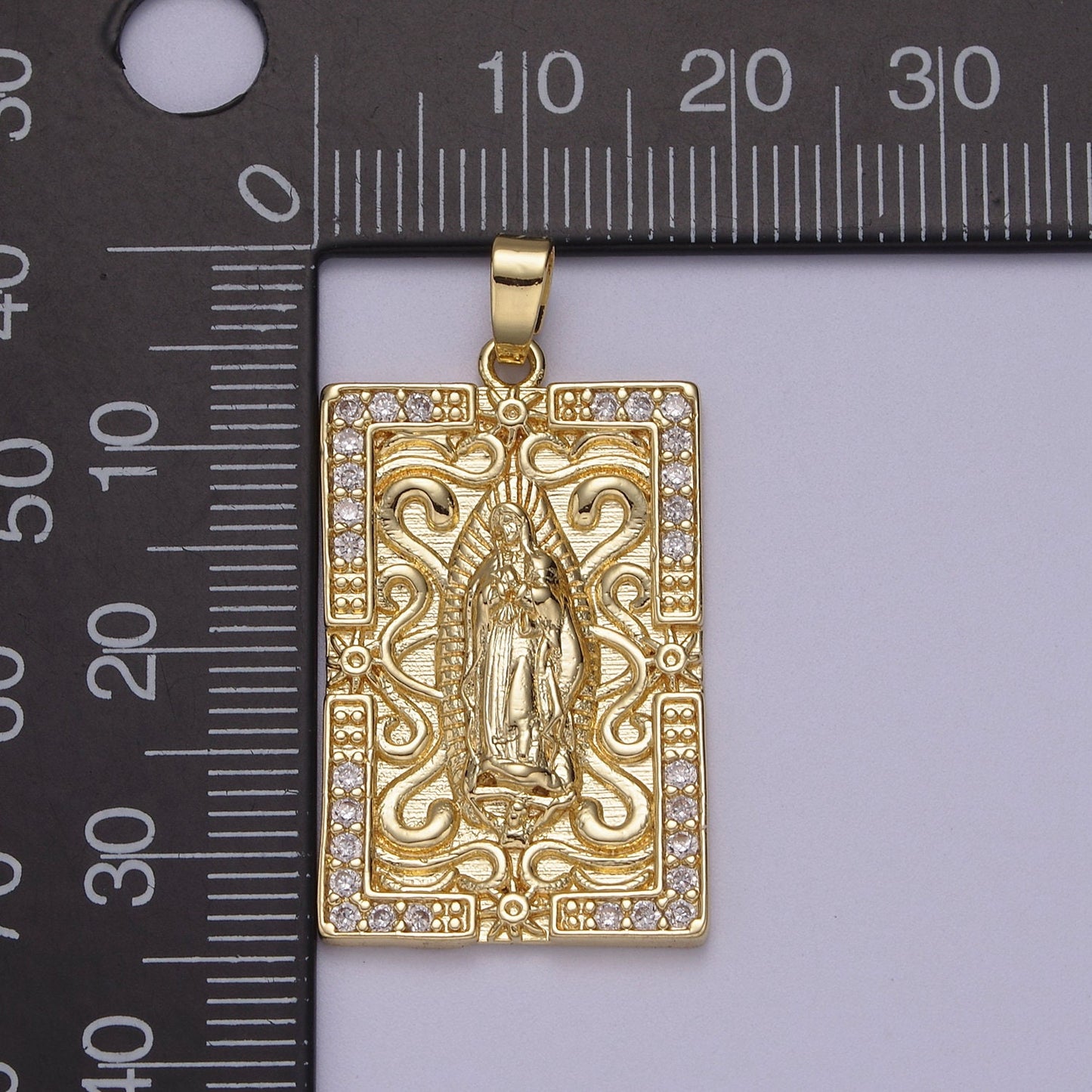Bold Virgin Mary Tag Micro CZ Pave 14K Gold Filled | DIY Pendant Charm Add On Piece Necklace Bracelet | N-603