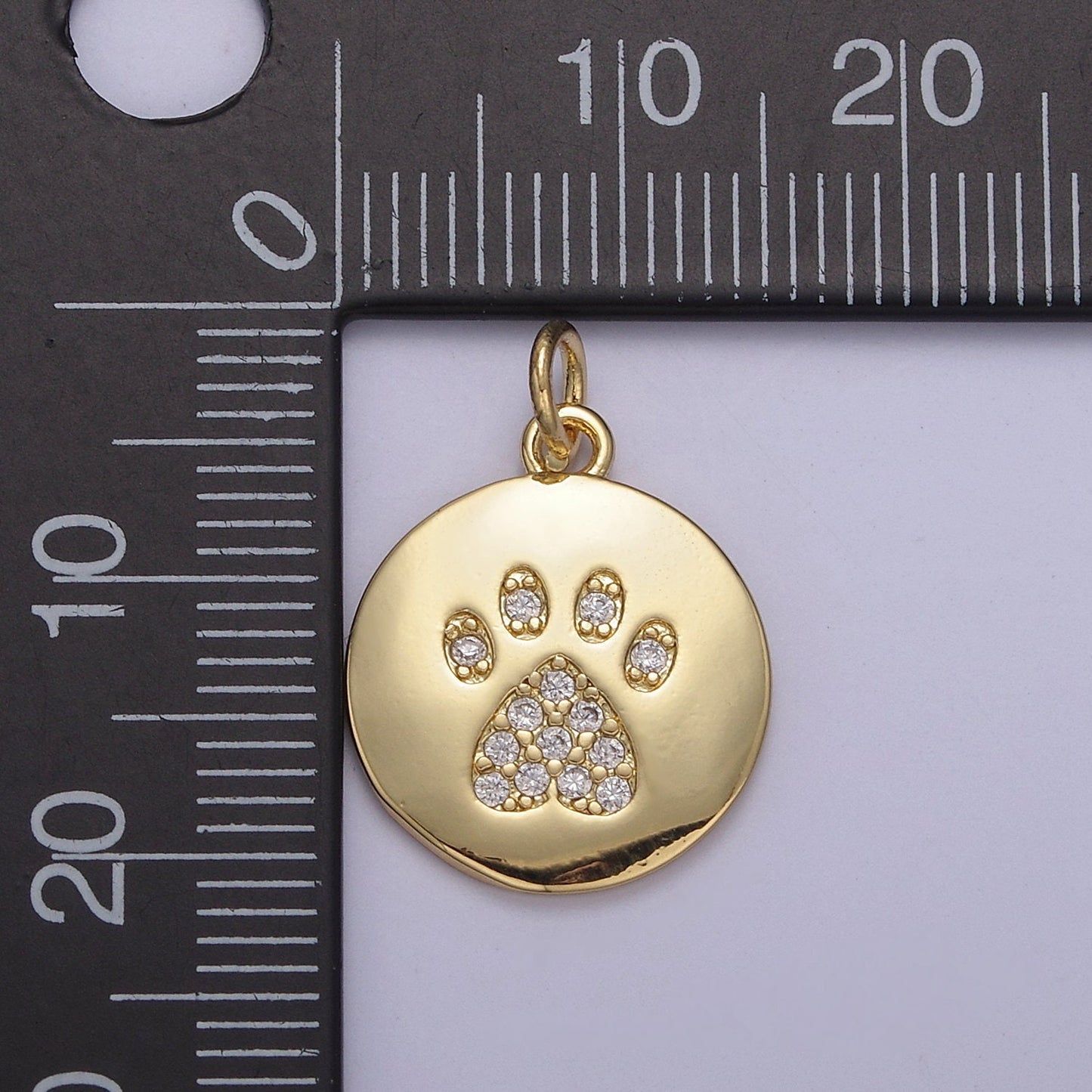 Dainty Micro CZ Pave Pet Paw Print Pendant 24K Gold Filled | Jewelry Coin Charm DIY Necklace Bracelet Earring | N-858