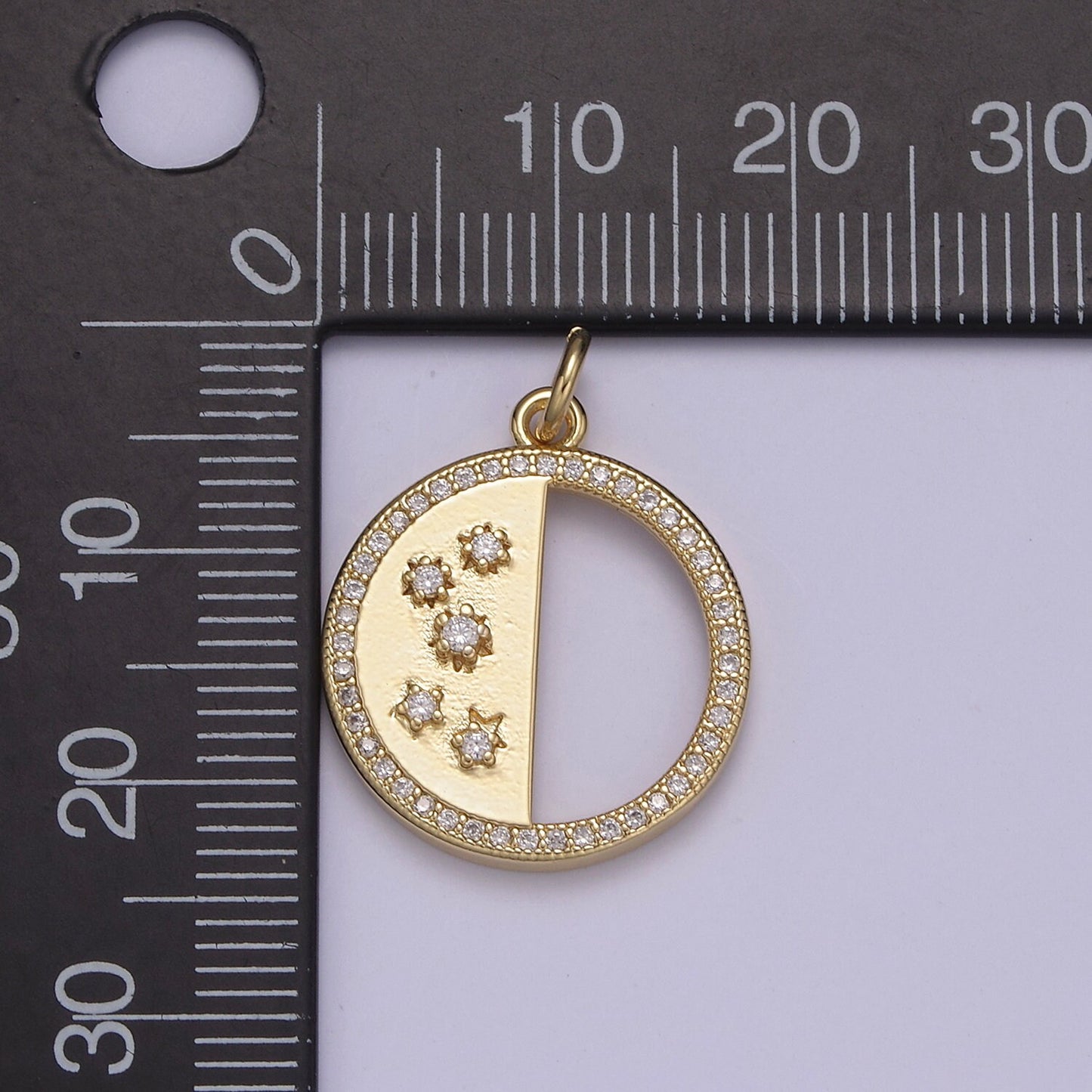 Dainty Round Half-Circle Star Pendant with Micro CZ Pave Rim 14K Gold Filled | DIY Charm Add on Necklace Bracelet Earring | N-815
