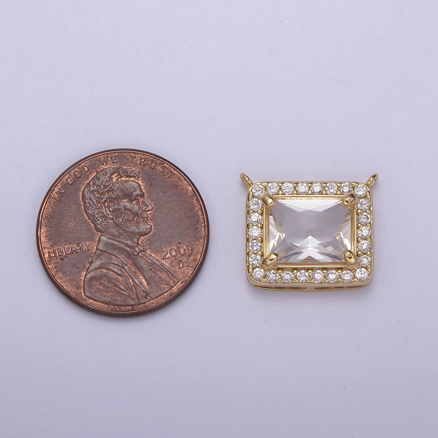 18K Gold Filled Clear CZ Square Charm Connector for Necklace Making Y-448