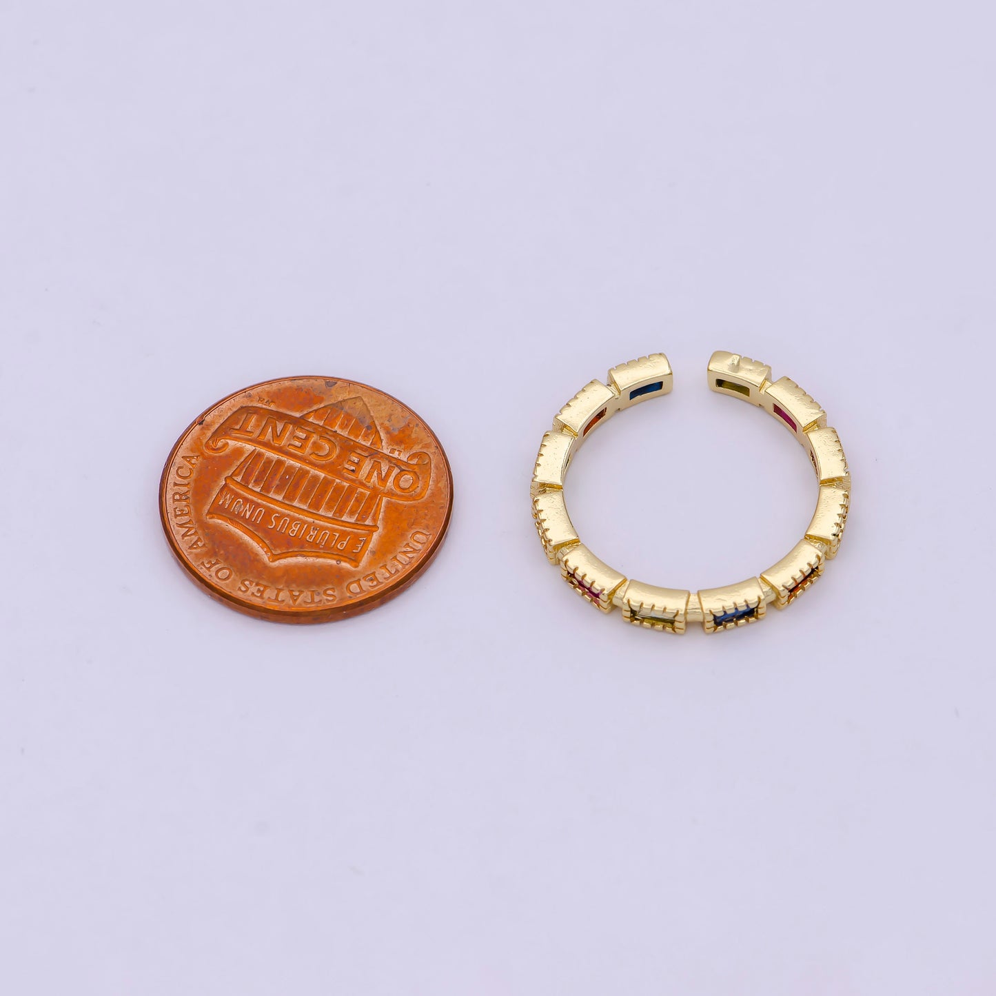Dainty Thin Ring Gold Open Adjustable Ring with Multi Color CZ Stone for Minimalist Jewelry