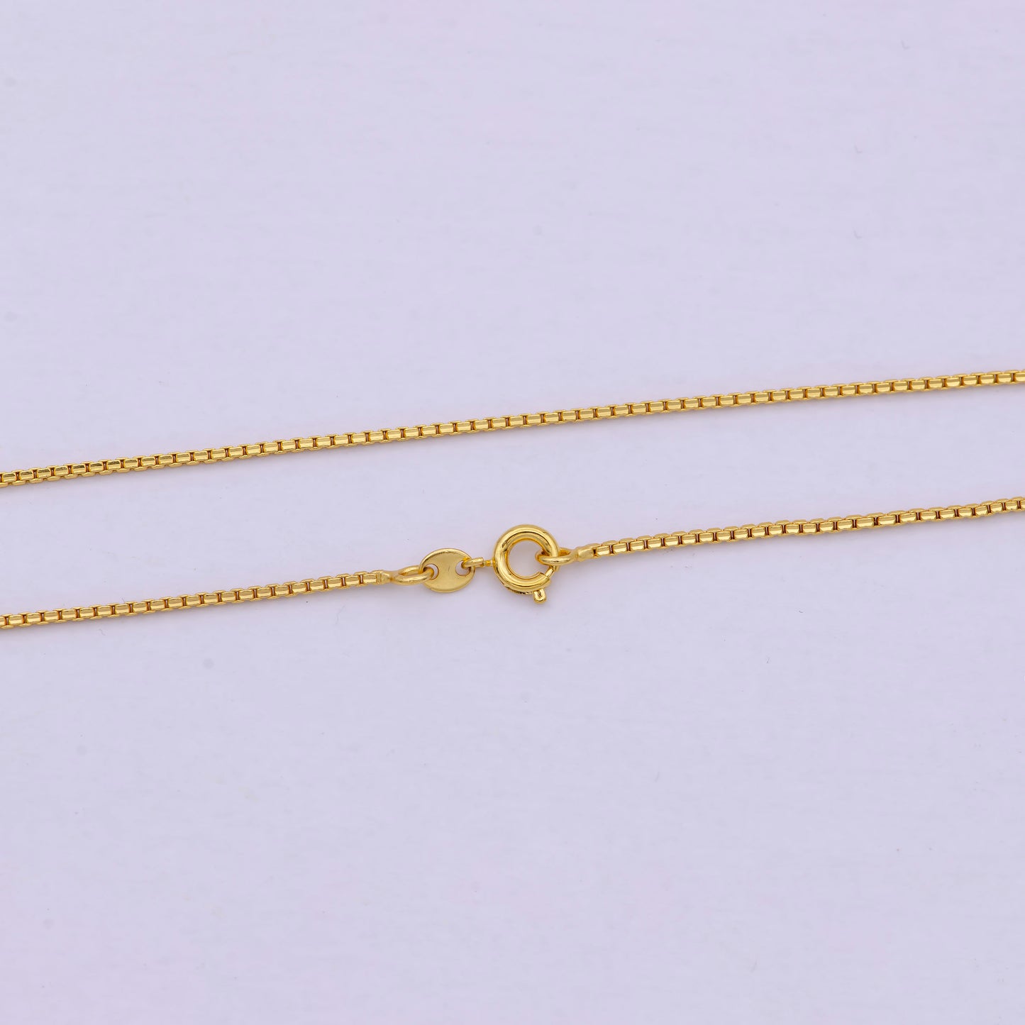 17.7 Inch Box Finished Chain, Dainty 1.1mm 24K Gold Plated Box Necklace with Spring Ring | WA-624