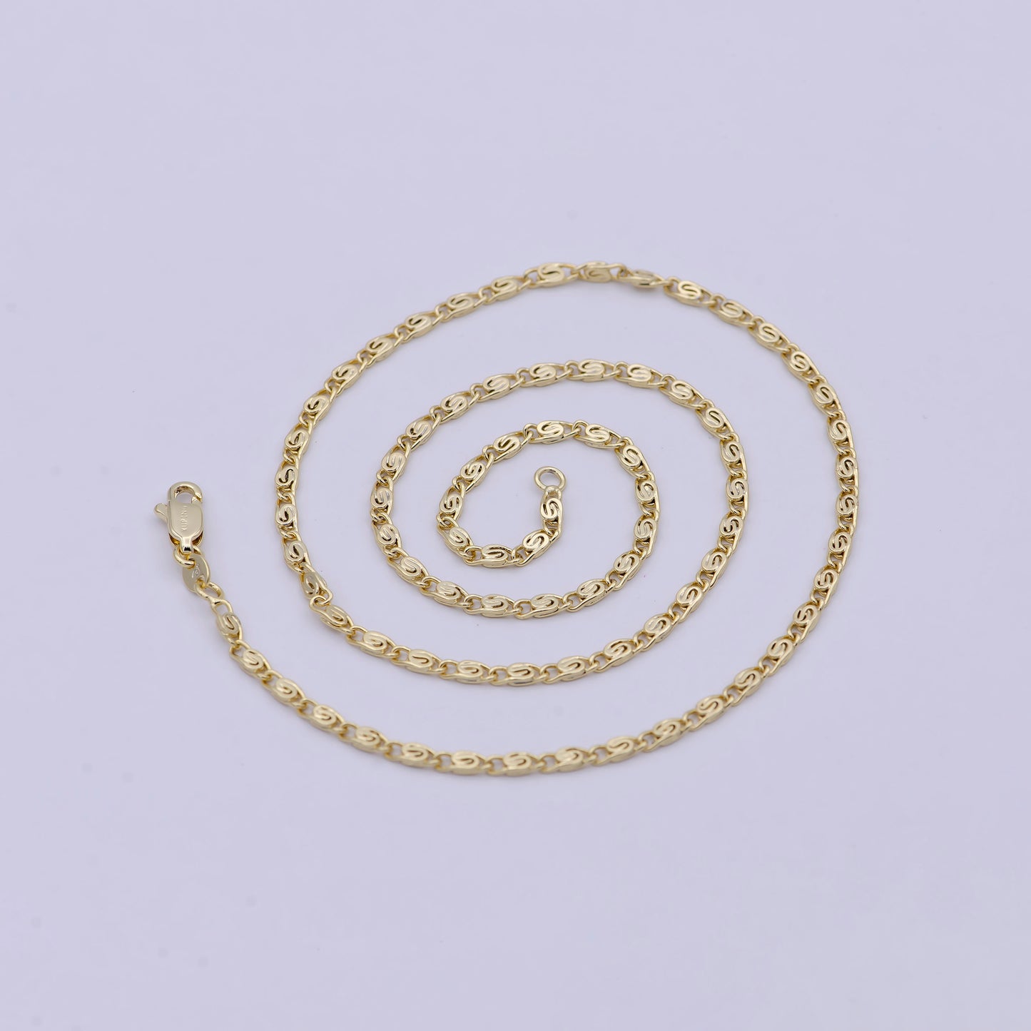 Gold Chain Necklace, Fine Scroll Gold Chain, Simple Gold Necklace, Thin Plain Women's Necklace 18 Inch WA-759
