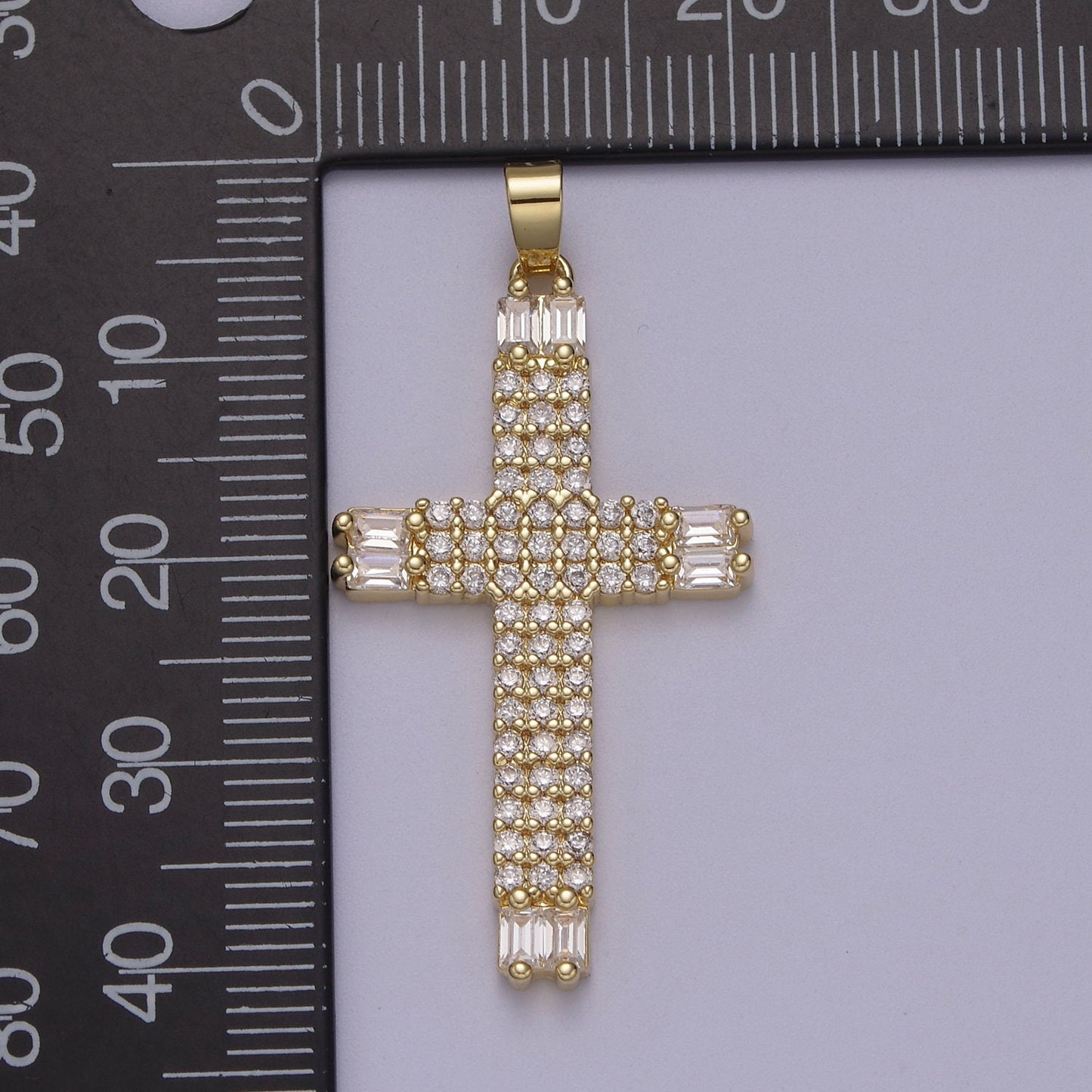 Bold Cross Pendant 14K Gold Filled Clear CZ Pave | DIY Charm Necklace Bracelet Earring | N-609