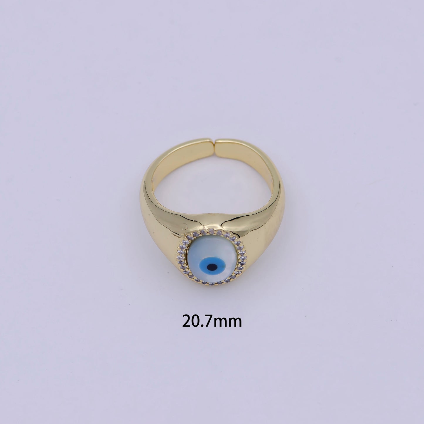 Gold Evil Eye Signet Ring Amulet Jewelry Stackable Open Adjustable Ring, Trendy Minimalist Jewelry U-476