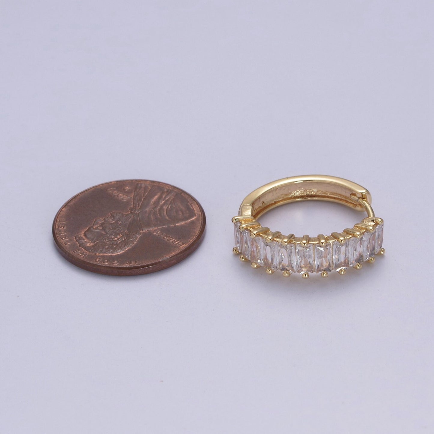 Dainty Baguette Huggie Hoop Earring • Clear Cz 18k Gold Fill Earrings • Perfect Minimalist Look • Baguette Hoops Earring for Everyday Wear