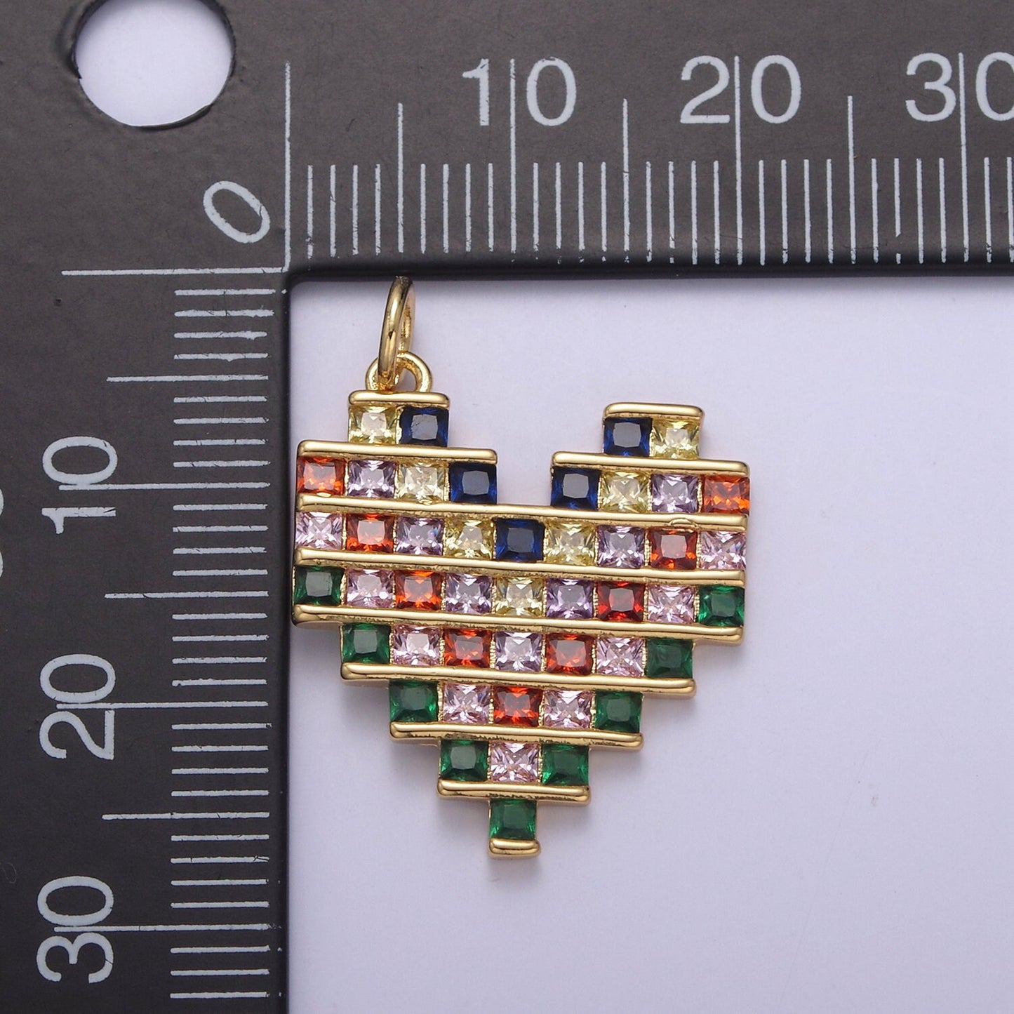 Dainty Rainbow Micro CZ Pave Heart Pendant 14K Gold Filled | DIY Jewelry Charm Necklace Bracelet Earring | N-756