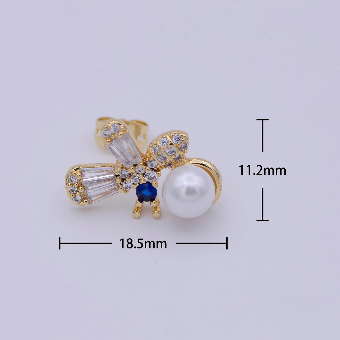 18k Gold Filled Earring, Gold Pearl Earrings, Bee Stud Earrings, Gold Stud Earrings Hypoallergenic Animal Cute Insect Jewelry T-358