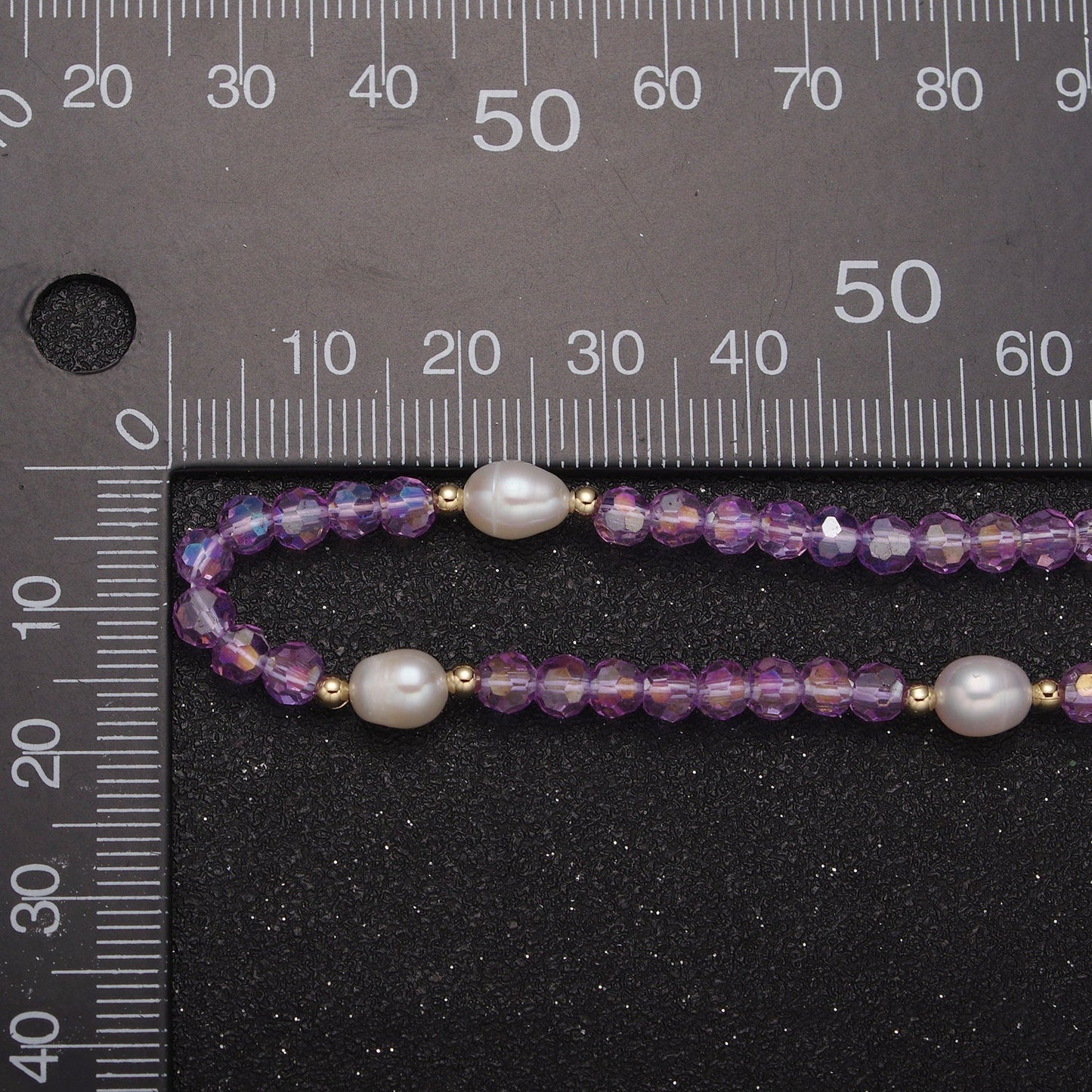 Pearl with Lavender Glass Beaded Necklace, Purple Faceted Rondelle Beads Necklace for Layer | WA-585