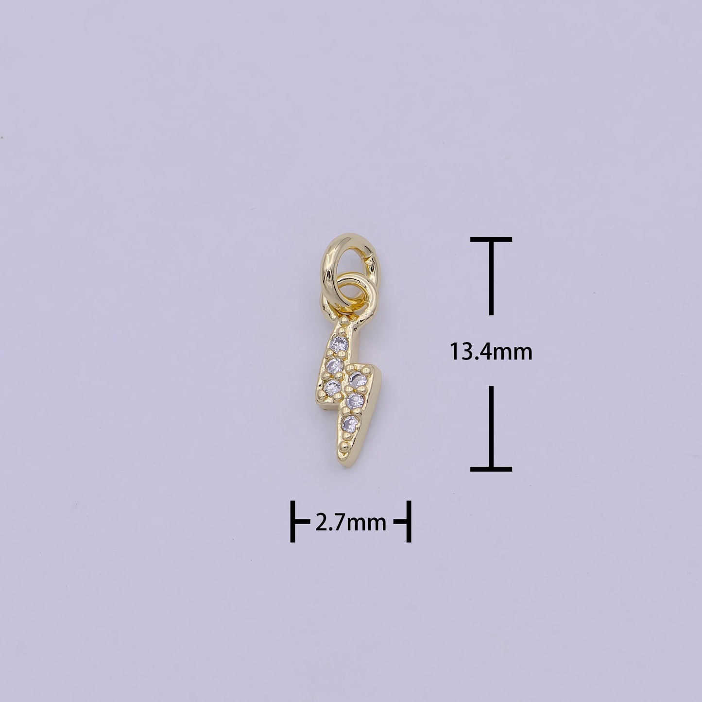 Mini Lightning Bolt Pave Clear CZ Charm Cubic Zirconia Celestial Charm Pendant Gold Filled N-459