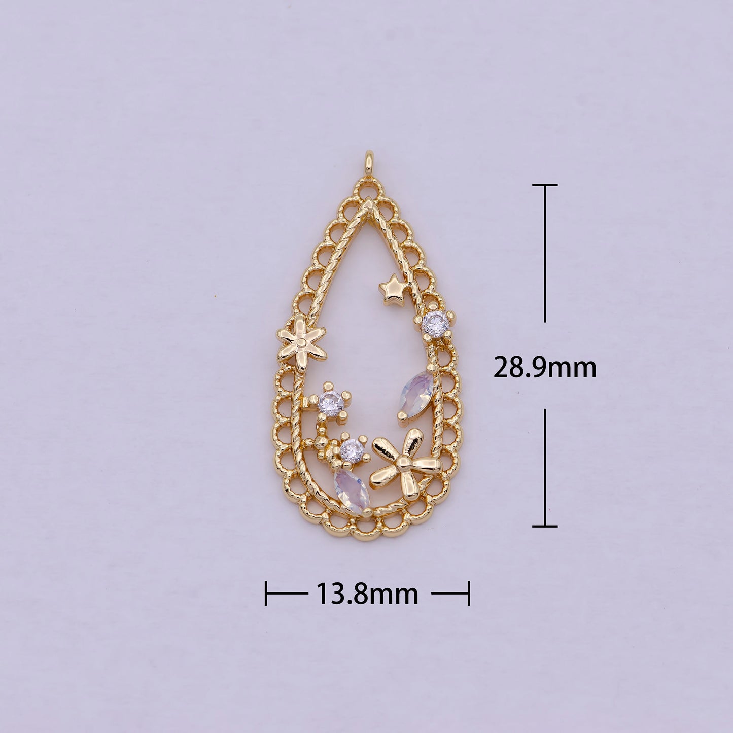 Dainty Teardrop Charm w/ CZ, Flower, Star, Tear Drop Pendant Hollow Center, DIY Fashion Jewelry Supply for Necklace Bracelet Earring | C-434