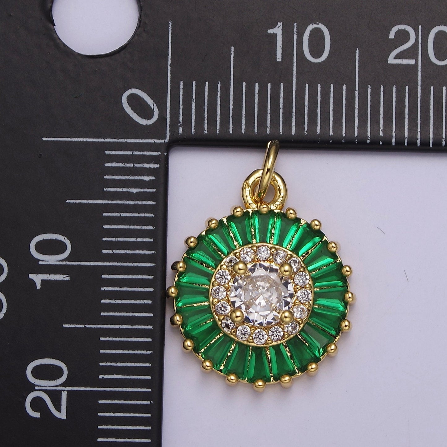 Dainty Green, Pink, Clear, Teal Cubic Zirconia Sun Charm Round Circle Disc CZ Charm for Add on Charm for Jewelry Supply Finding