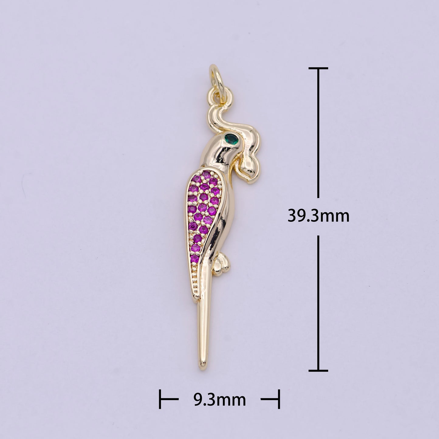 Macaw Parrot Gold Filled Charm, Micro Pave Fuchsia CZ Cockatoo Bird Pendant, DIY Fashion Jewelry Craft Supply for Necklace Bracelet | N-451