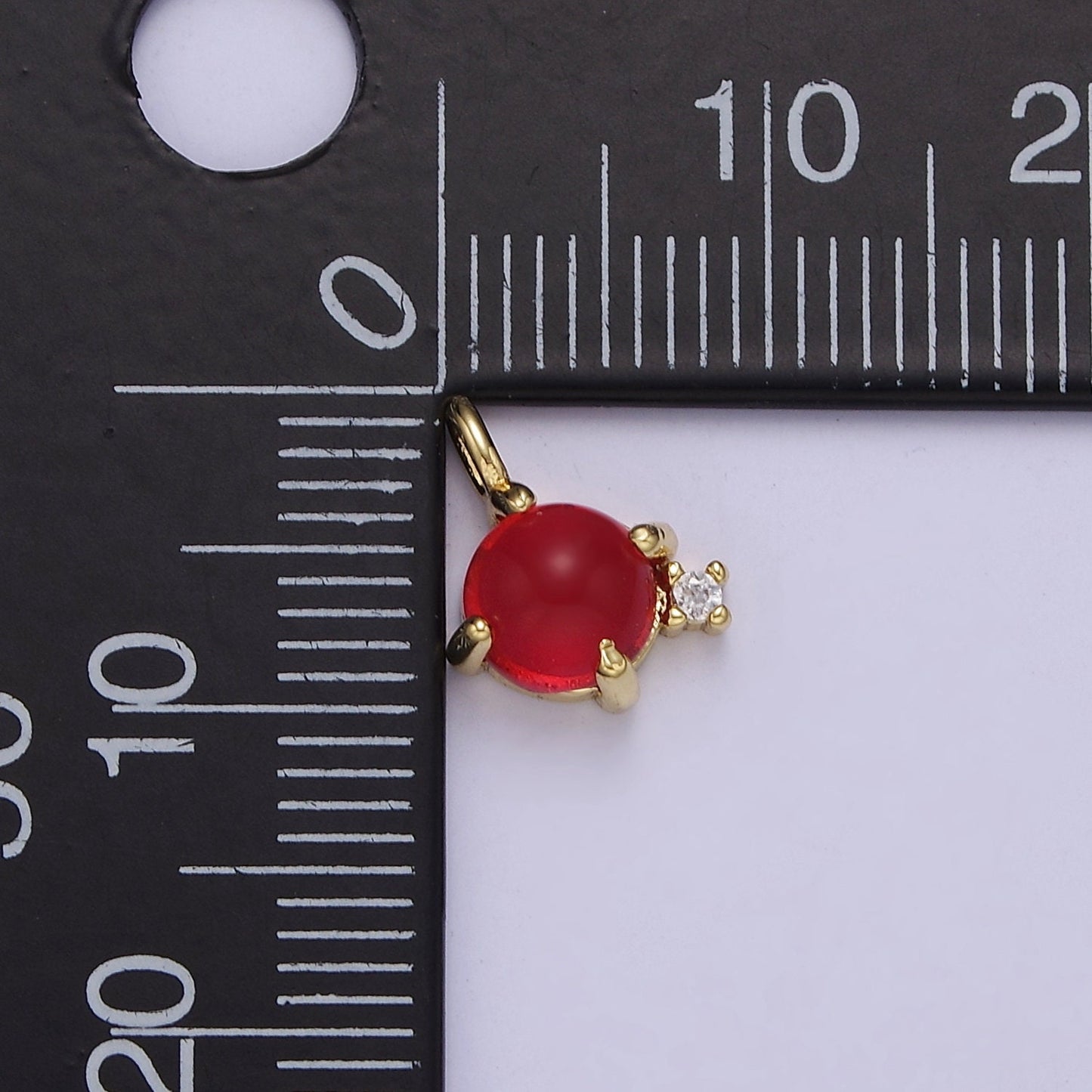 Mini Red Ball Charm with Clear Cubic Zirconia J-434
