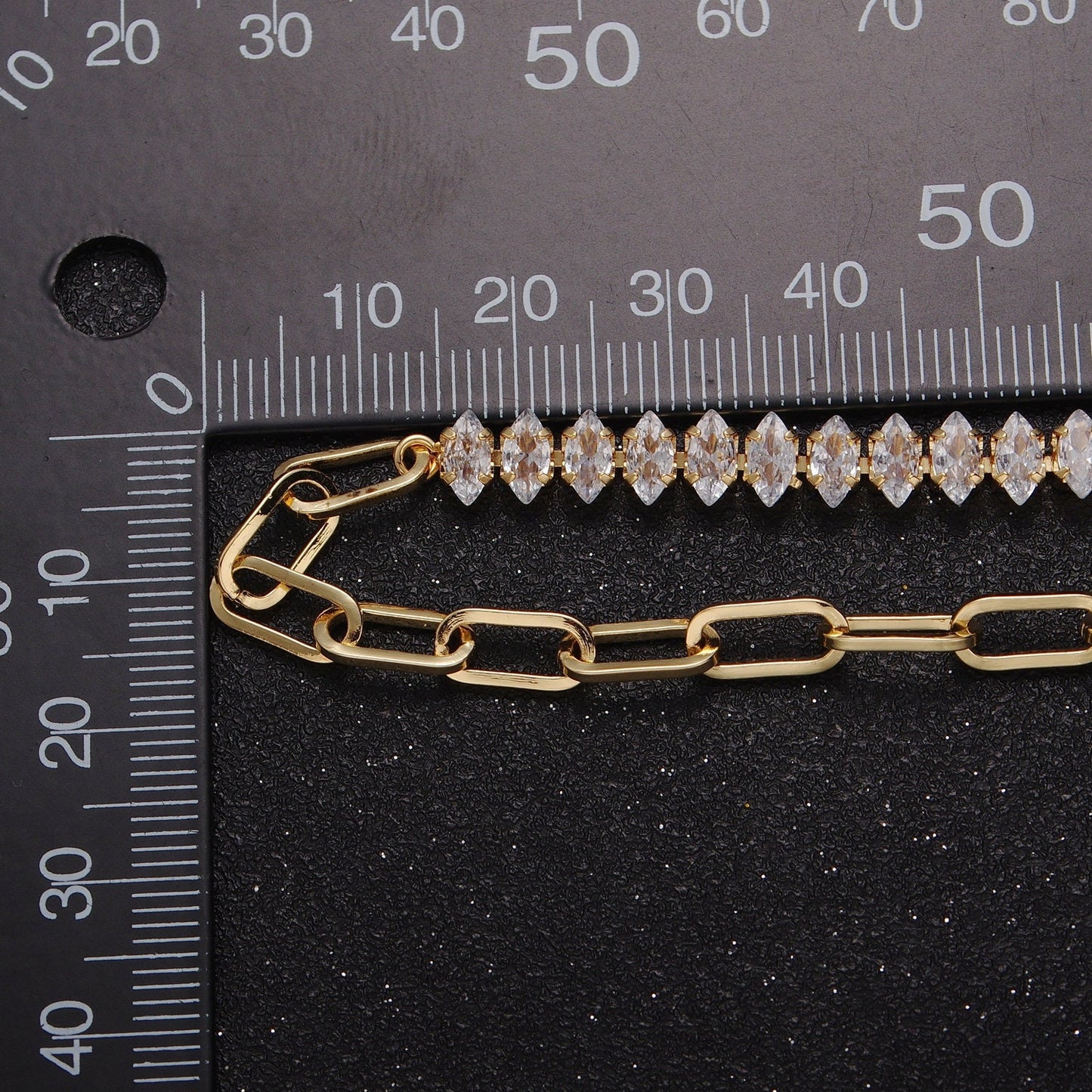 Gold Filled 16 Inch Half Clear CZ Marquise Tennis Chain, Half Paperclip Chain Necklace in Gold & Silver Color, WA-957 WA-958