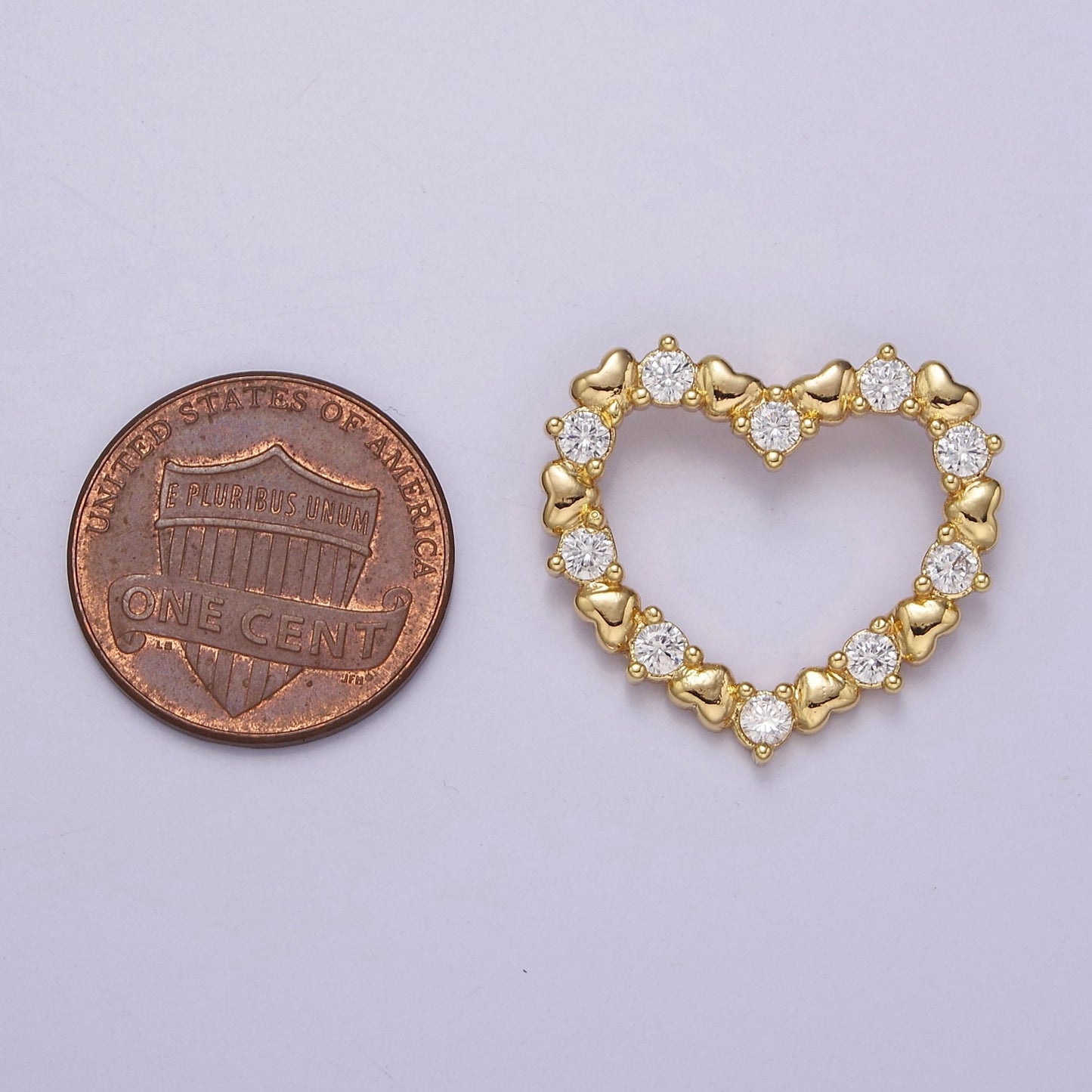 24k Gold Filled Open Heart Charm Gold Heart Pendant with CZ for Mother Day Gift Idea J-391