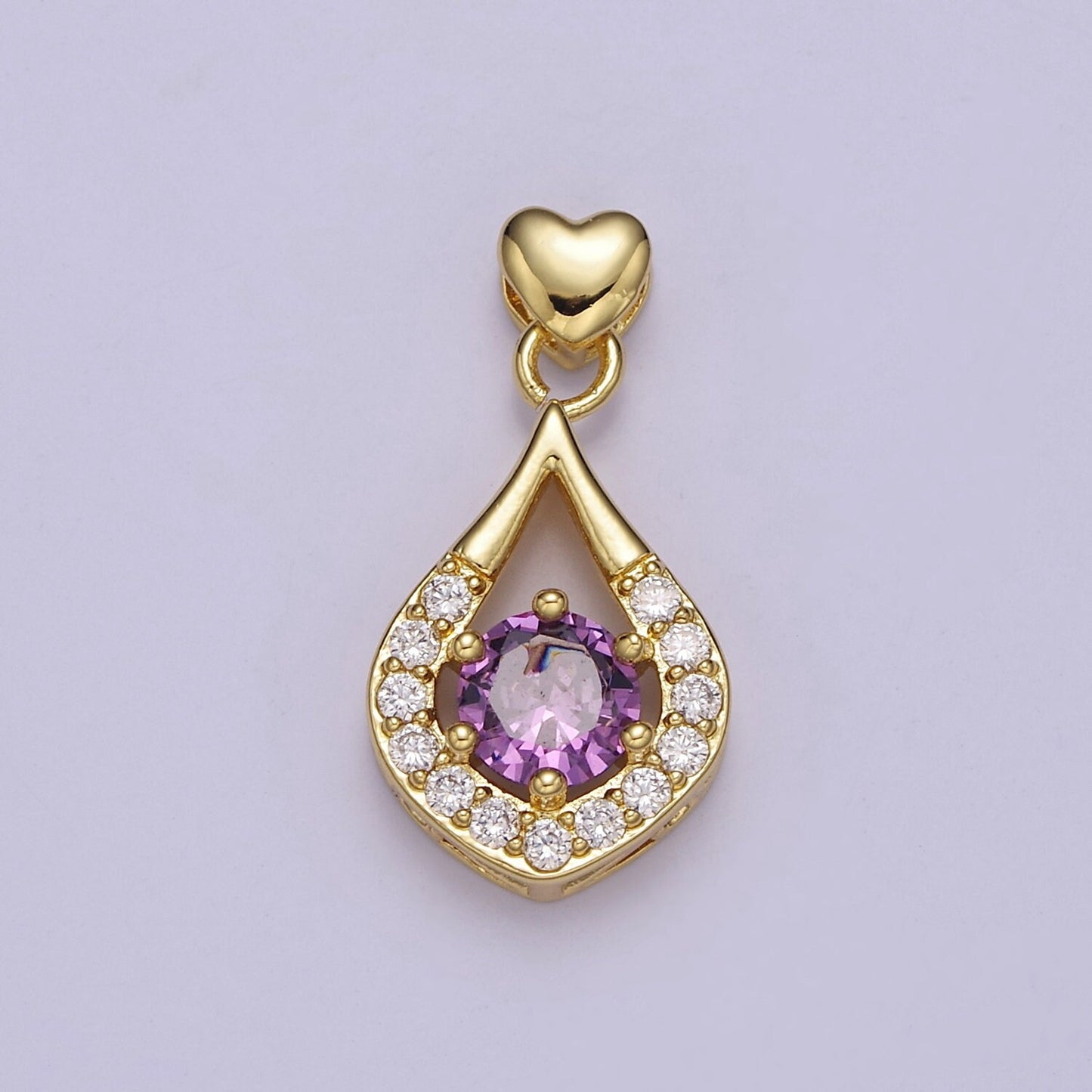 Multicolor Teardrop Cubic Zirconia CZ Stone Pendant Charm with Heart Gold Bail For Jewelry Necklace Making, J-582