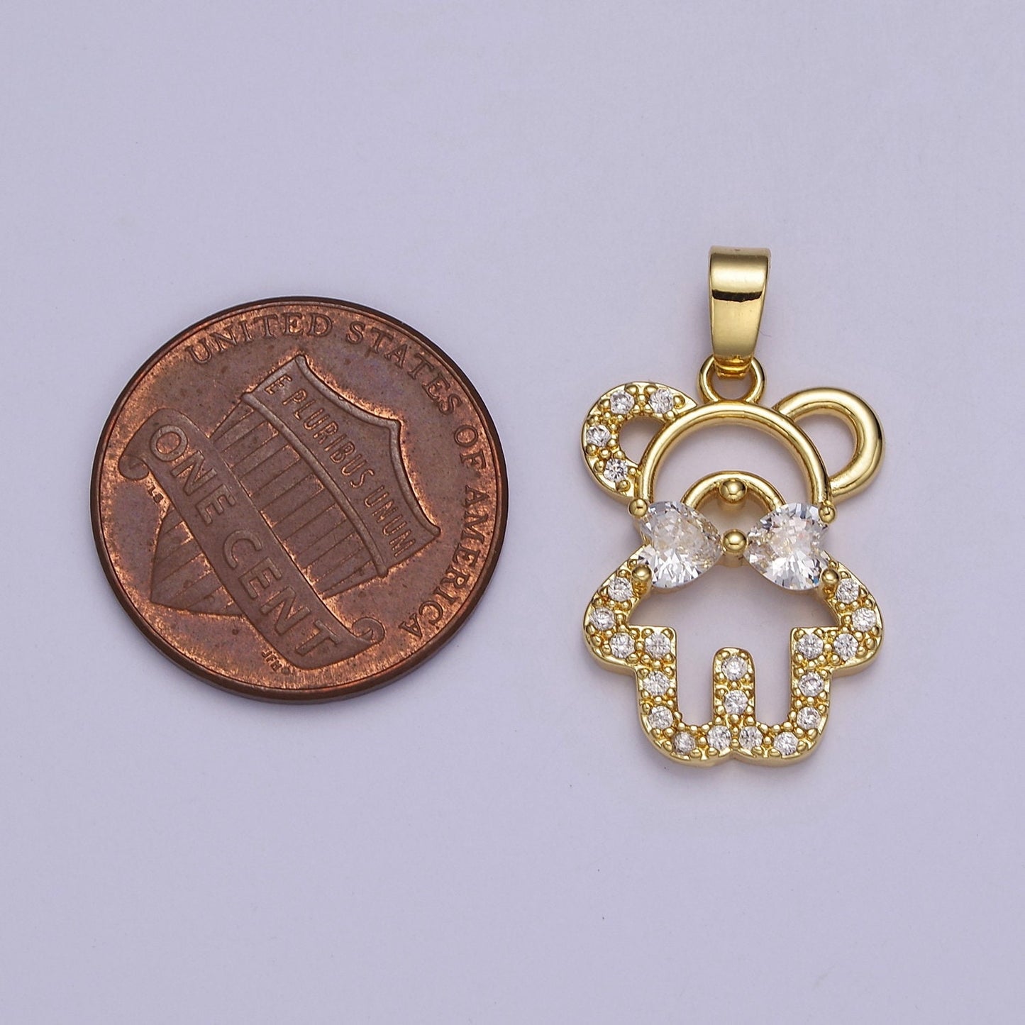 Gold Micro Pave Gentlemen Teddy Bear with Clear Cubic Zirconia Bowtie Pendant For Jewelry Making, J-540