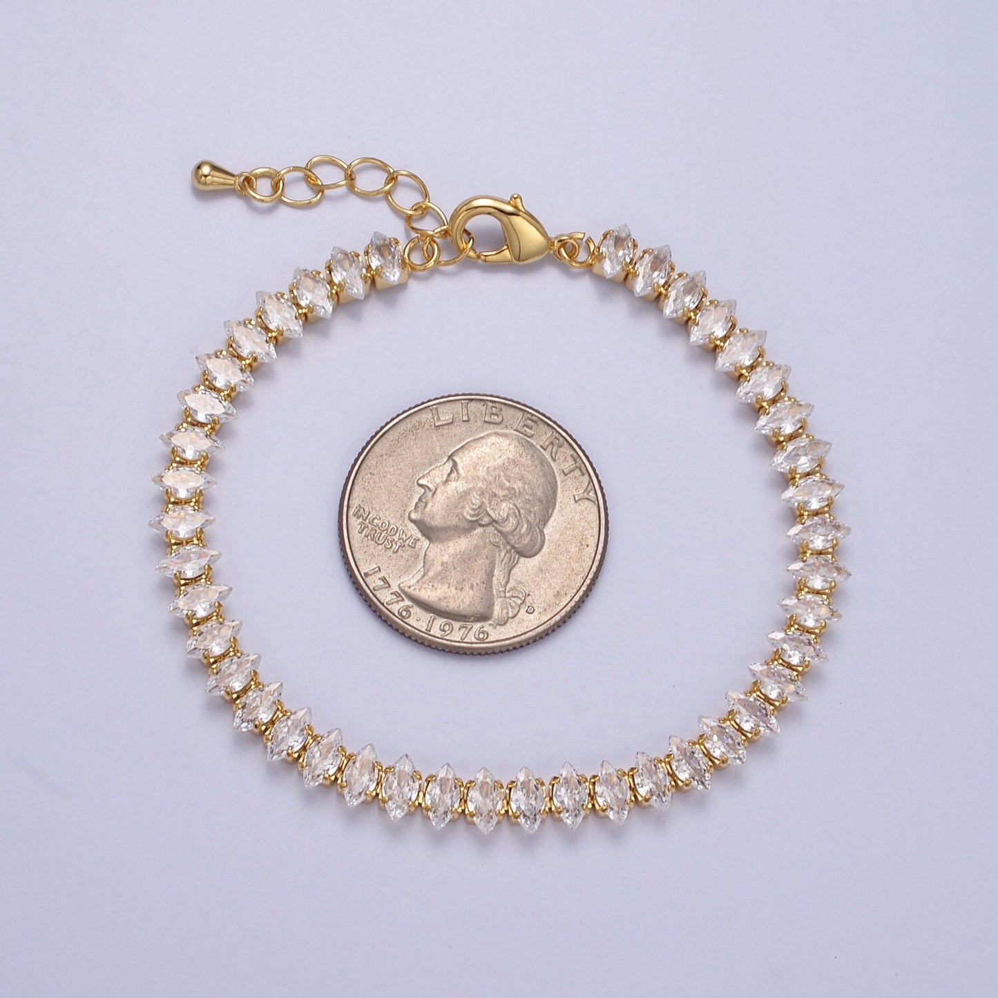 7" Marquise Tennis Chain Bracelet, Clear Crystal Zirconia CZ Tennis Chain, WA-905