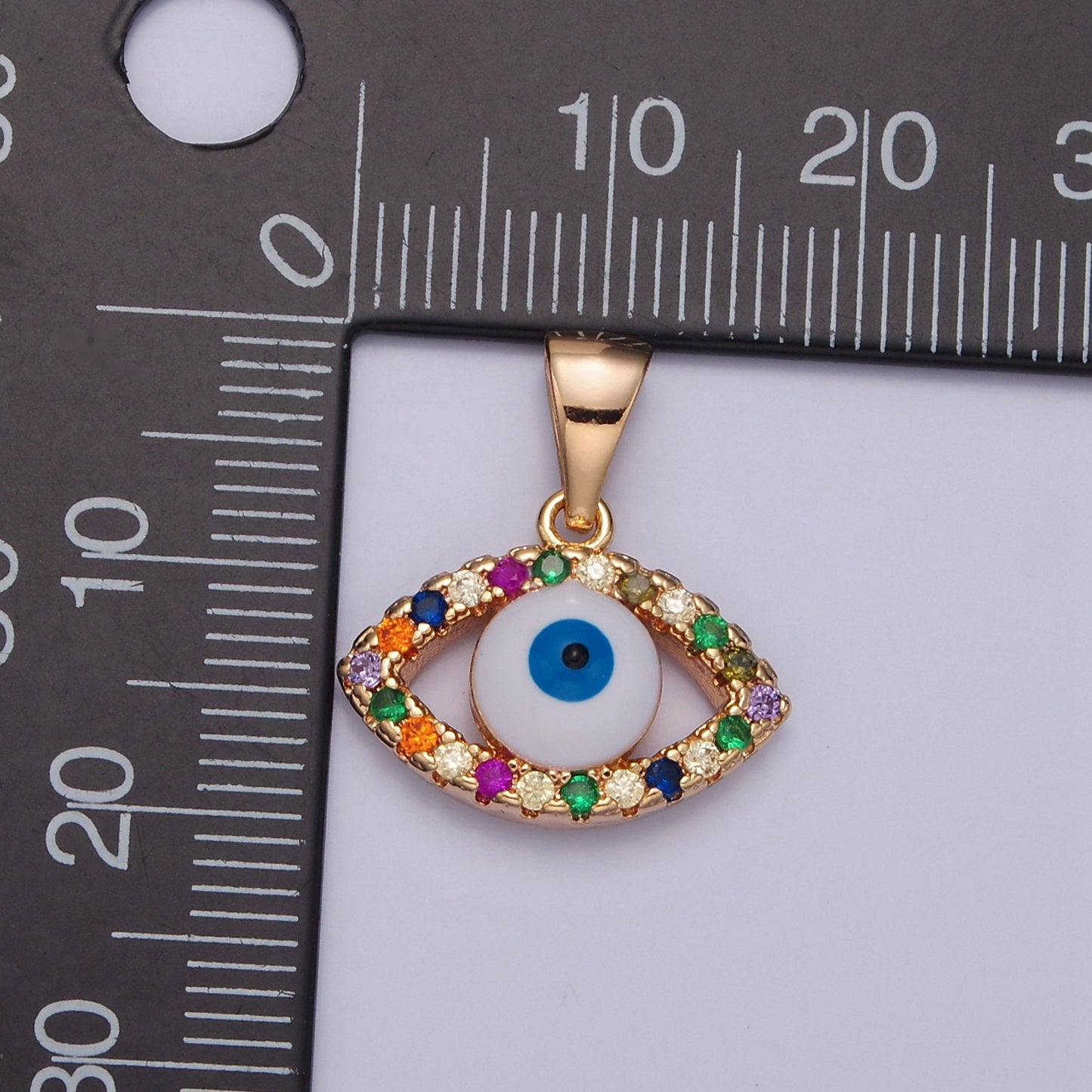 Multicolor Cubic Zirconia Evil Eye Pendant, 16K Gold Filled Protection Pendant For DIY Jewelry Making J-601