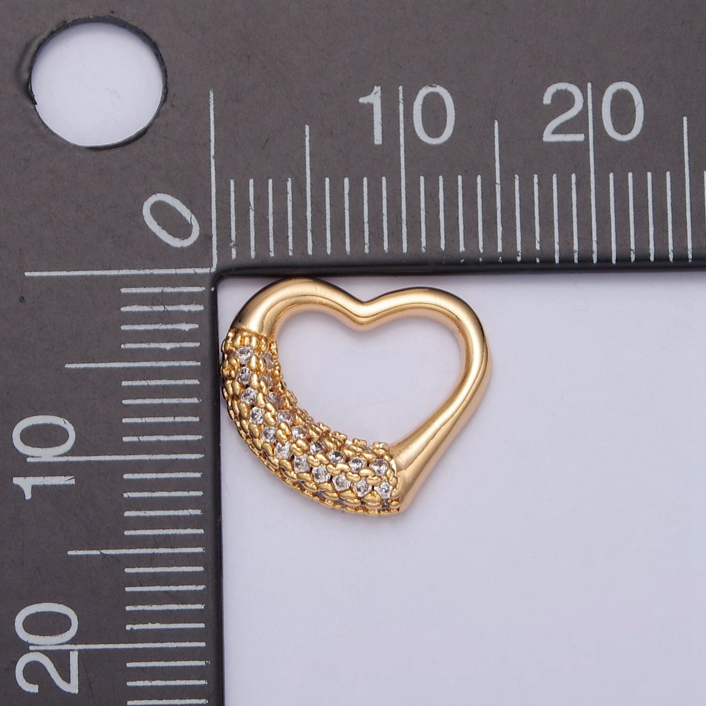 Mini Open Heart Gold Charm, 12.5x14mm Gold Filled Micro Pave Heart For DIY Jewelry Making E-772